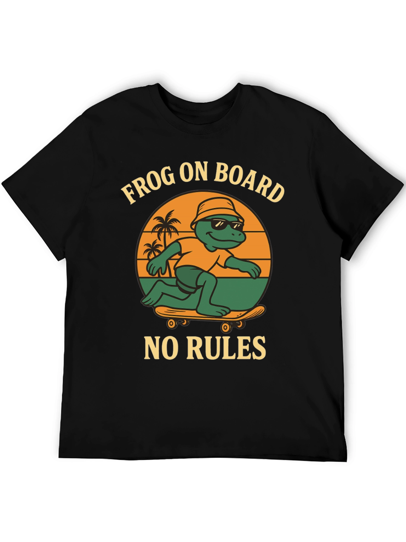 Black Frog On Board Graphic T-Shirt - Skateboarding Frog view 5