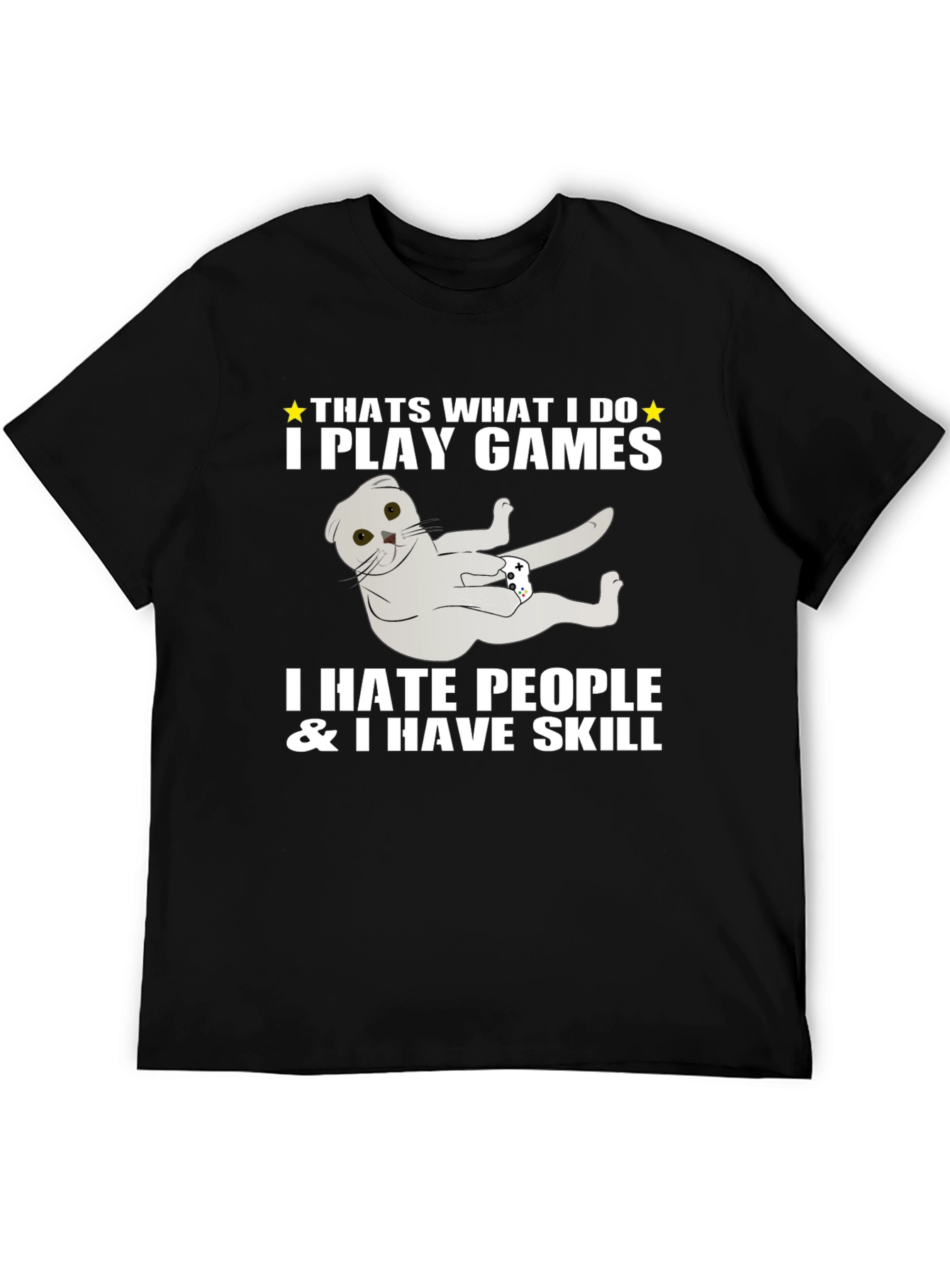 Black Gamer Cat T-Shirt - I Play Games & I Have Skill view 5