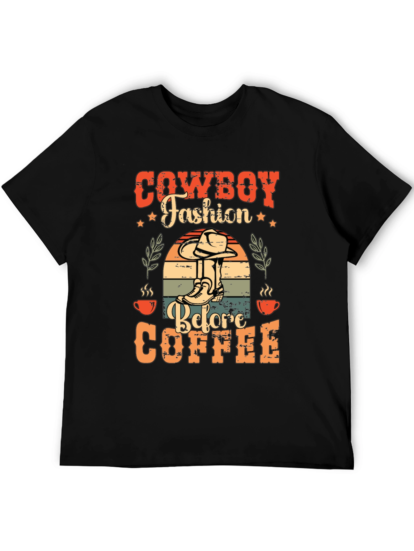 Black Cowboy Fashion Before Coffee Graphic T-Shirt view 5