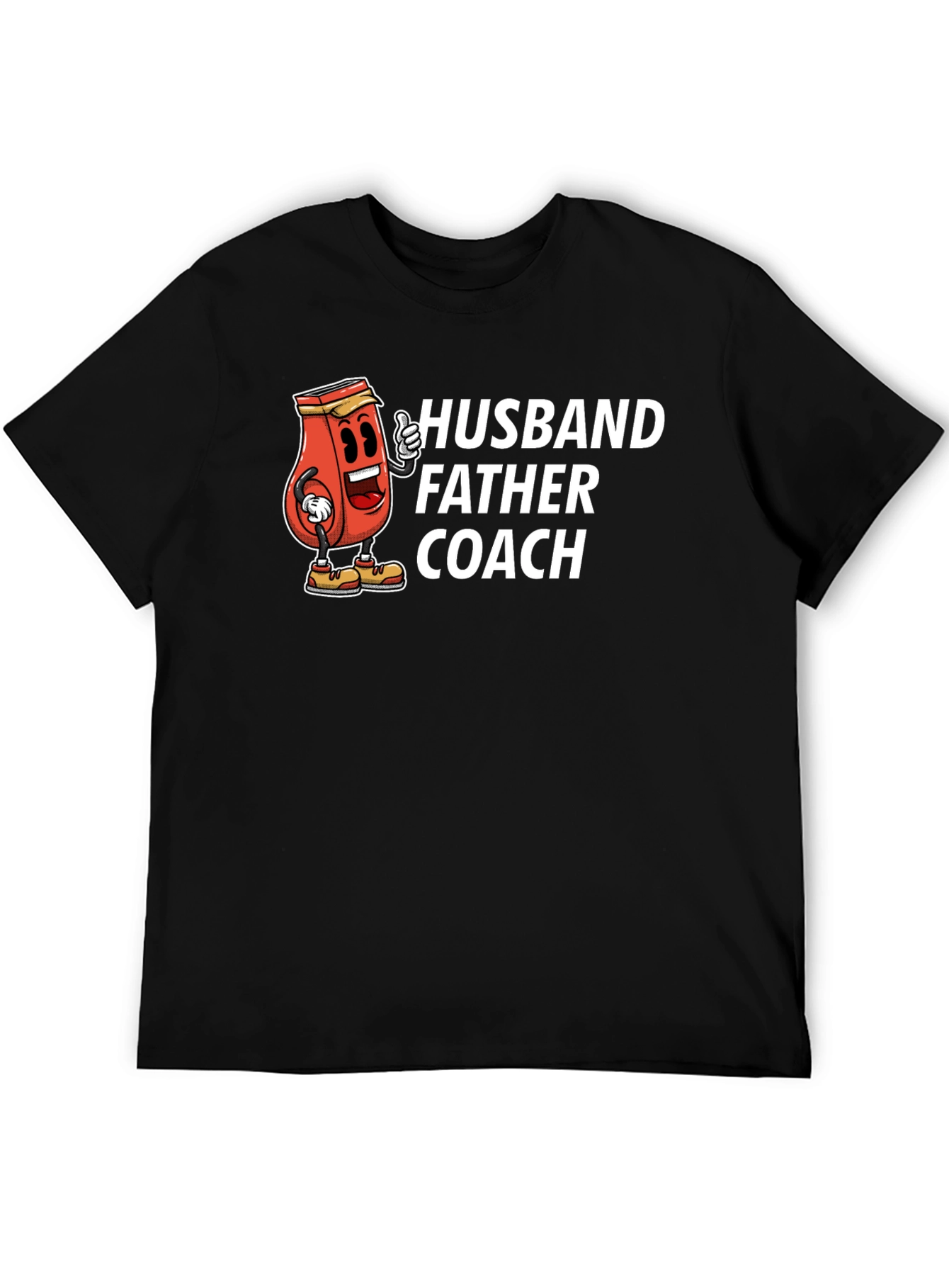 Black Husband Father Coach T-Shirt Funny Ketchup Cartoon Dad Tee view 5
