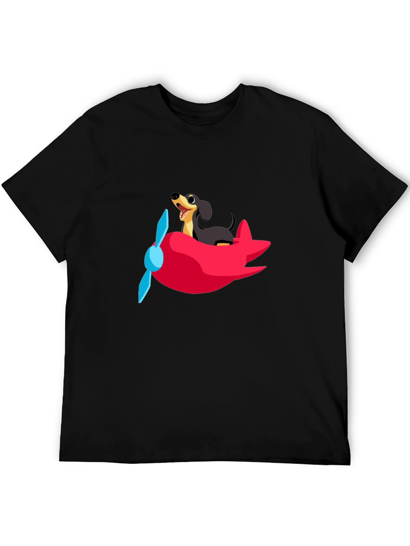 Black Dog Pilot T-Shirt - Cute Dachshund Flying Plane Tee view 5