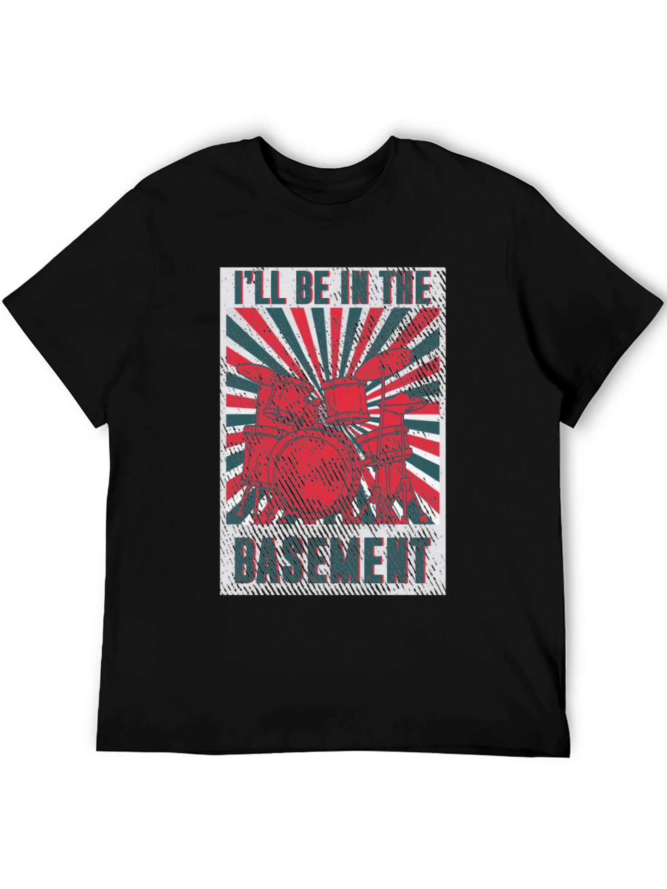 Black I'll Be in the Basement Drum Set T-Shirt view 5