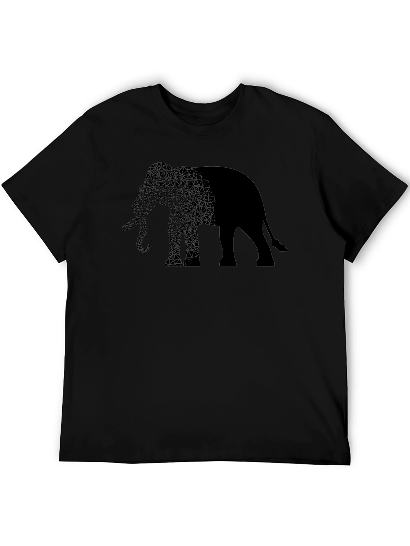 Black Elephant Print Men's T-Shirt - Stylish Black Tee view 5