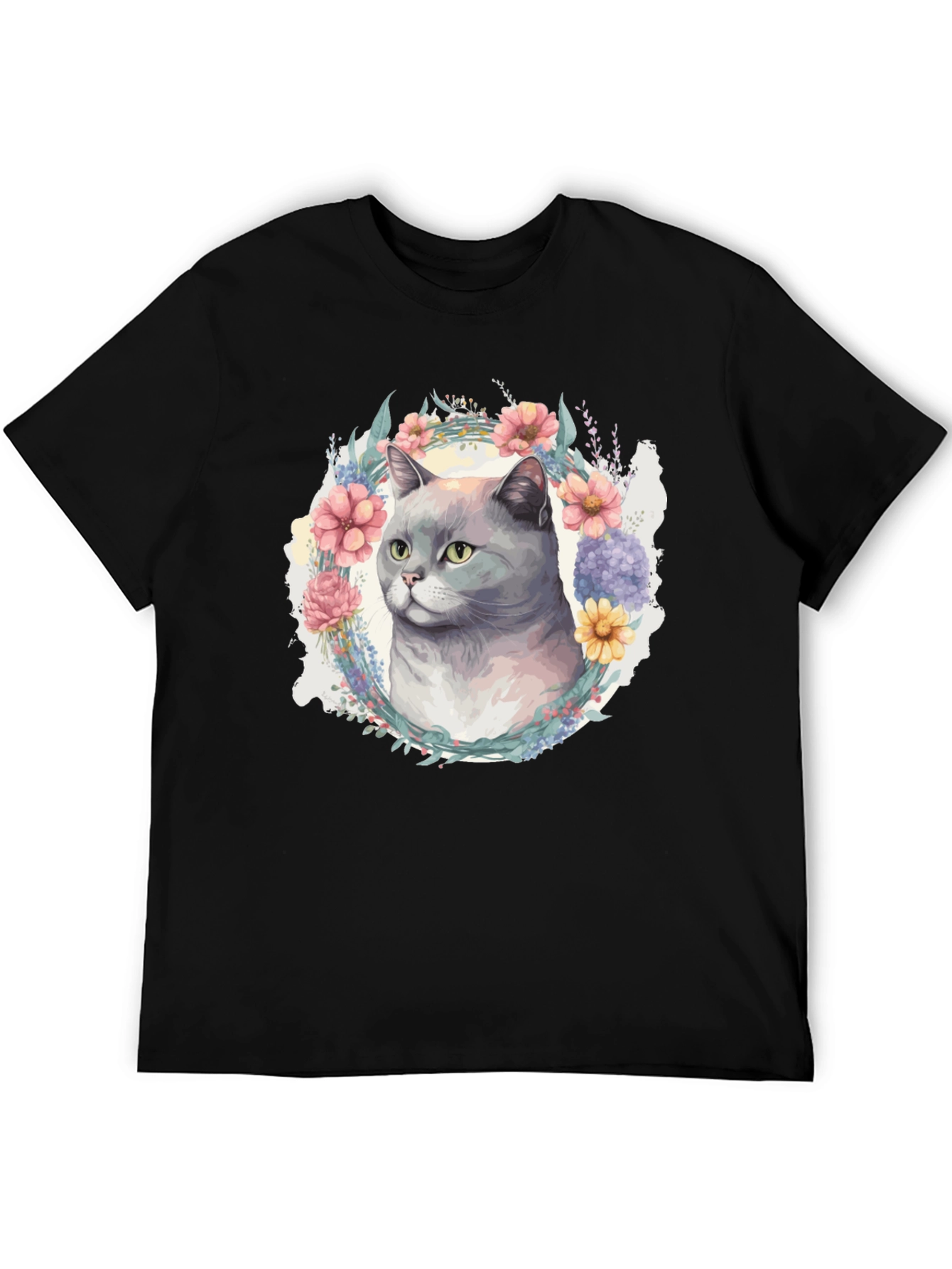 Black Floral Cat T-Shirt - Soft Cotton Blend view 5