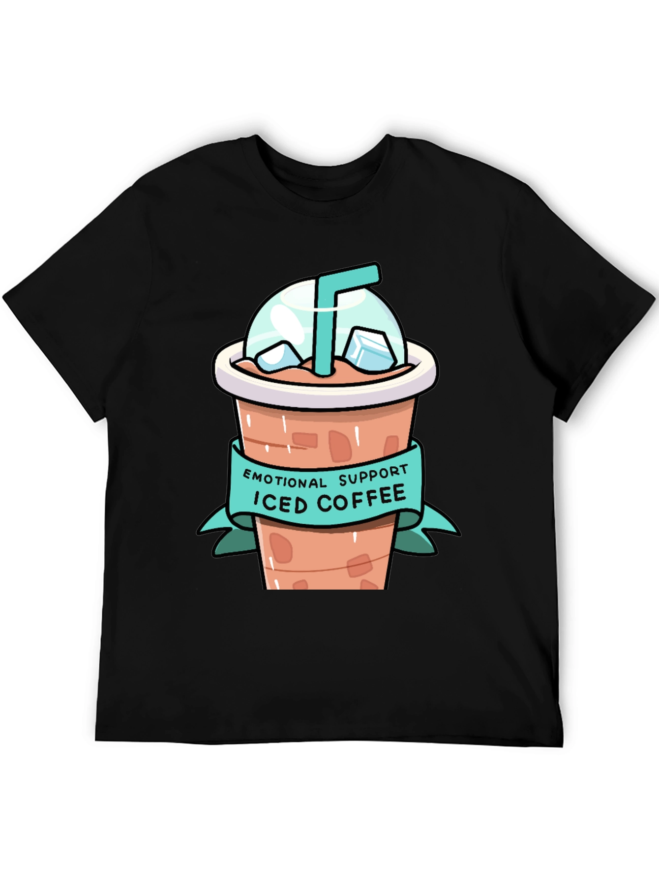 Black Emotional Support Iced Coffee Graphic T-Shirt view 5