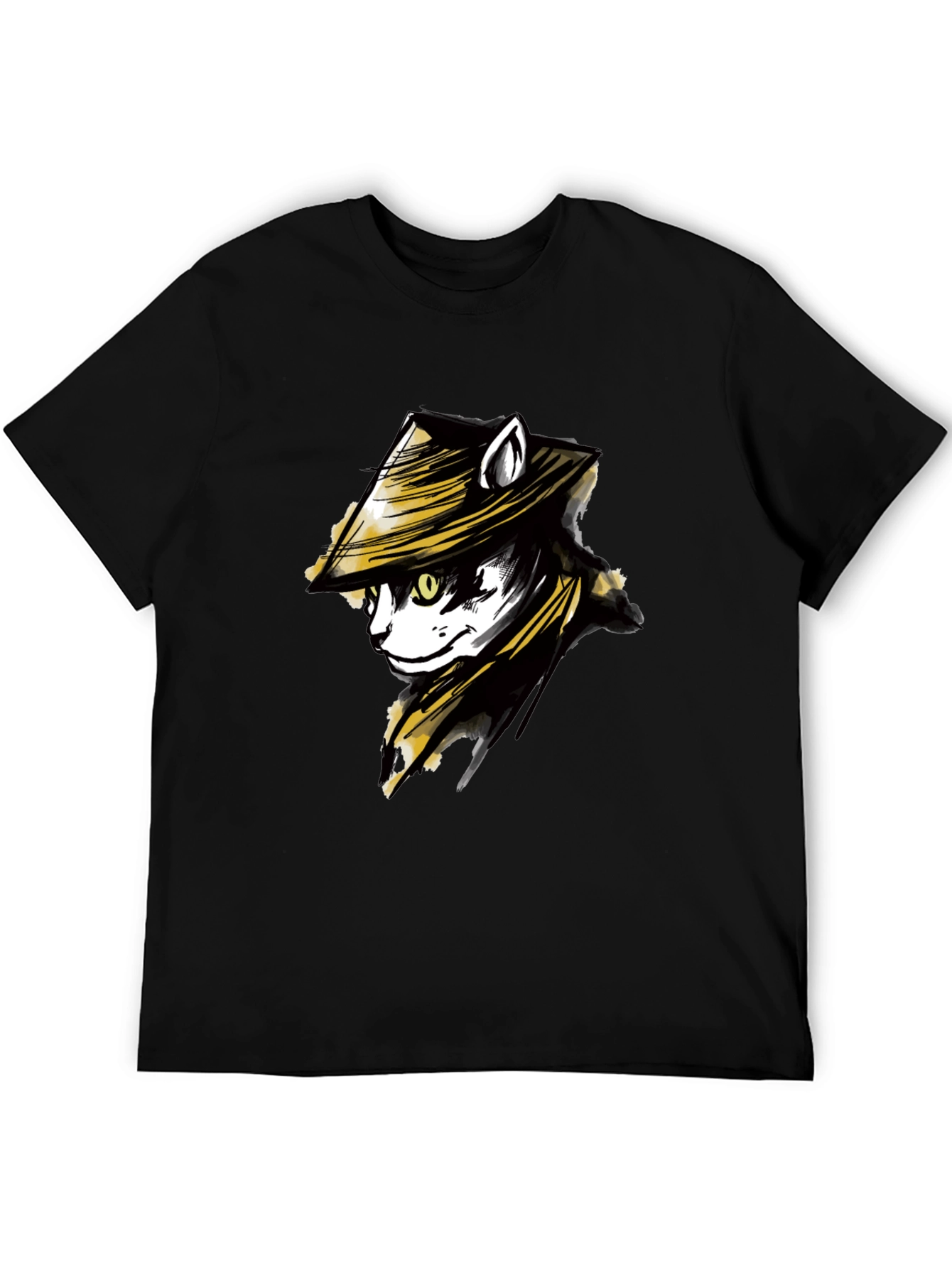 Black Black T-Shirt with Cat Samurai Graphic view 5