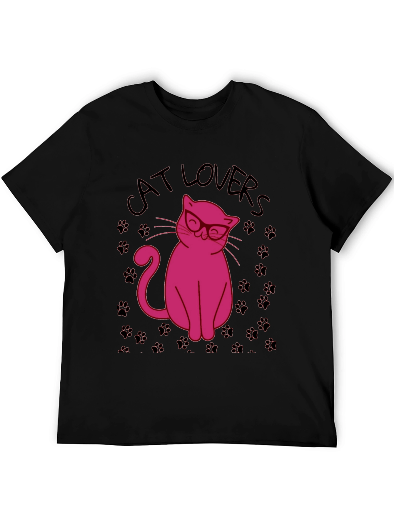Black Cat Lovers T-Shirt - Pink Cat with Glasses Design view 5