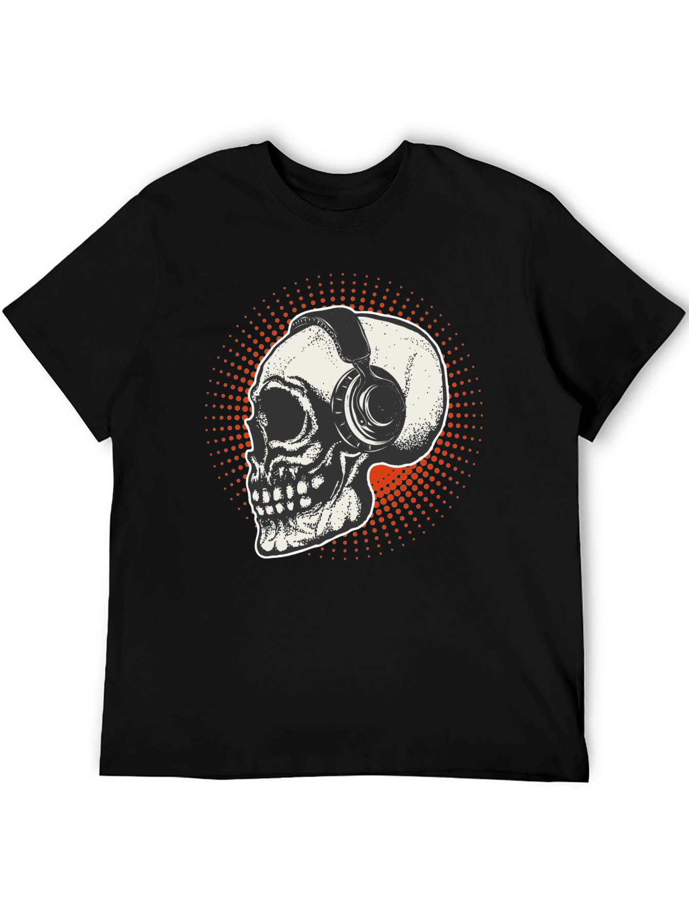 Black Skull & Headphones Graphic T-Shirt - Black view 5
