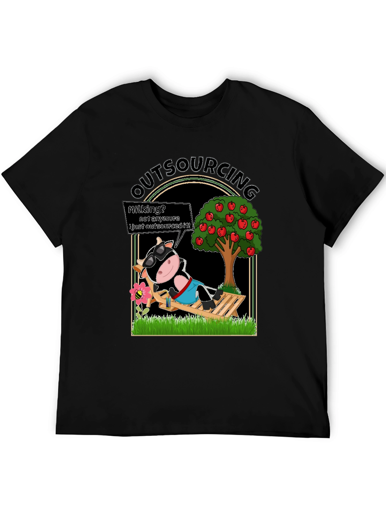 Black Outsourcing Cow T-Shirt Funny Business Humor Tee view 5