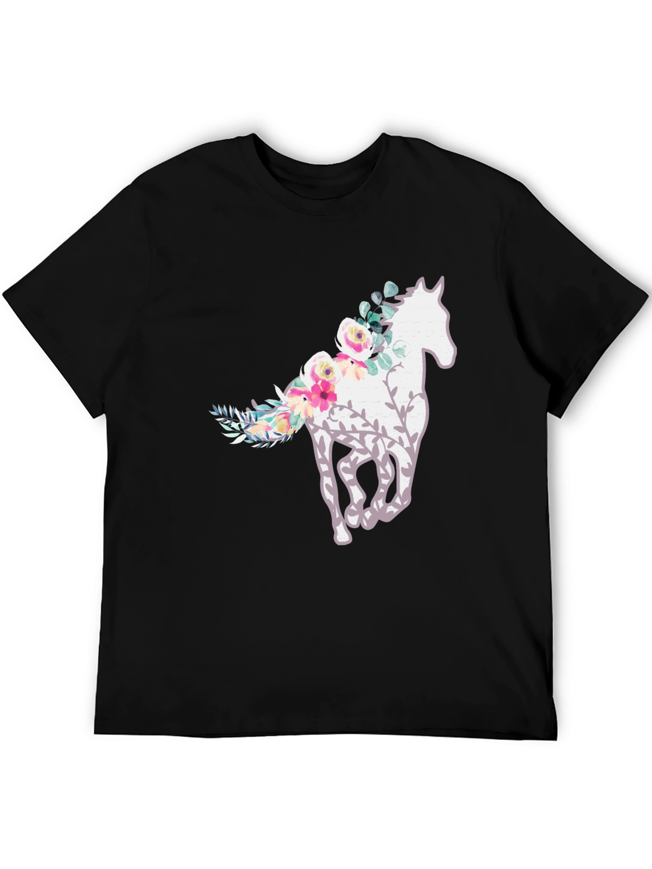 Black Floral Horse Graphic Tee - Stylish Comfort view 5