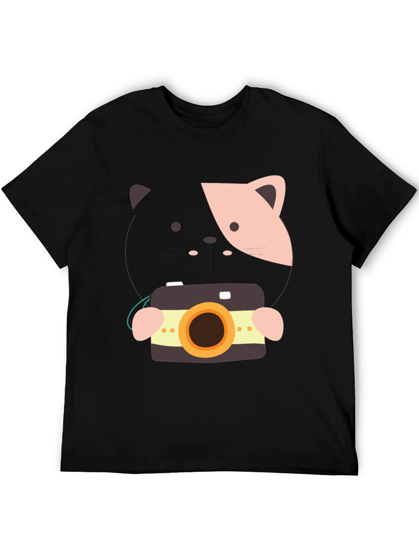 Black Cute Cat with Camera Graphic Tee - Soft Cotton Blend view 5
