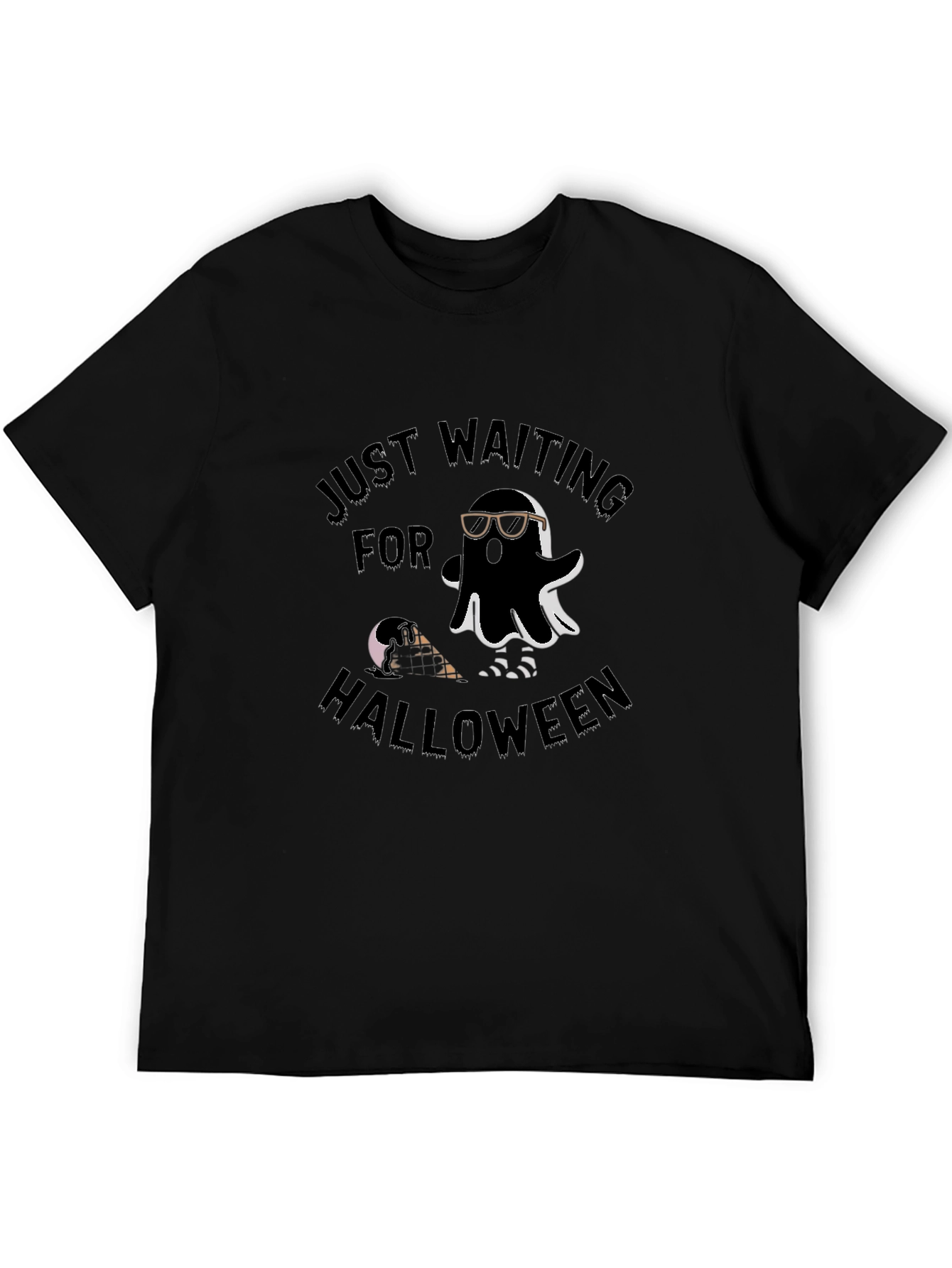 Black Just Waiting For Halloween Ghost T-Shirt view 5