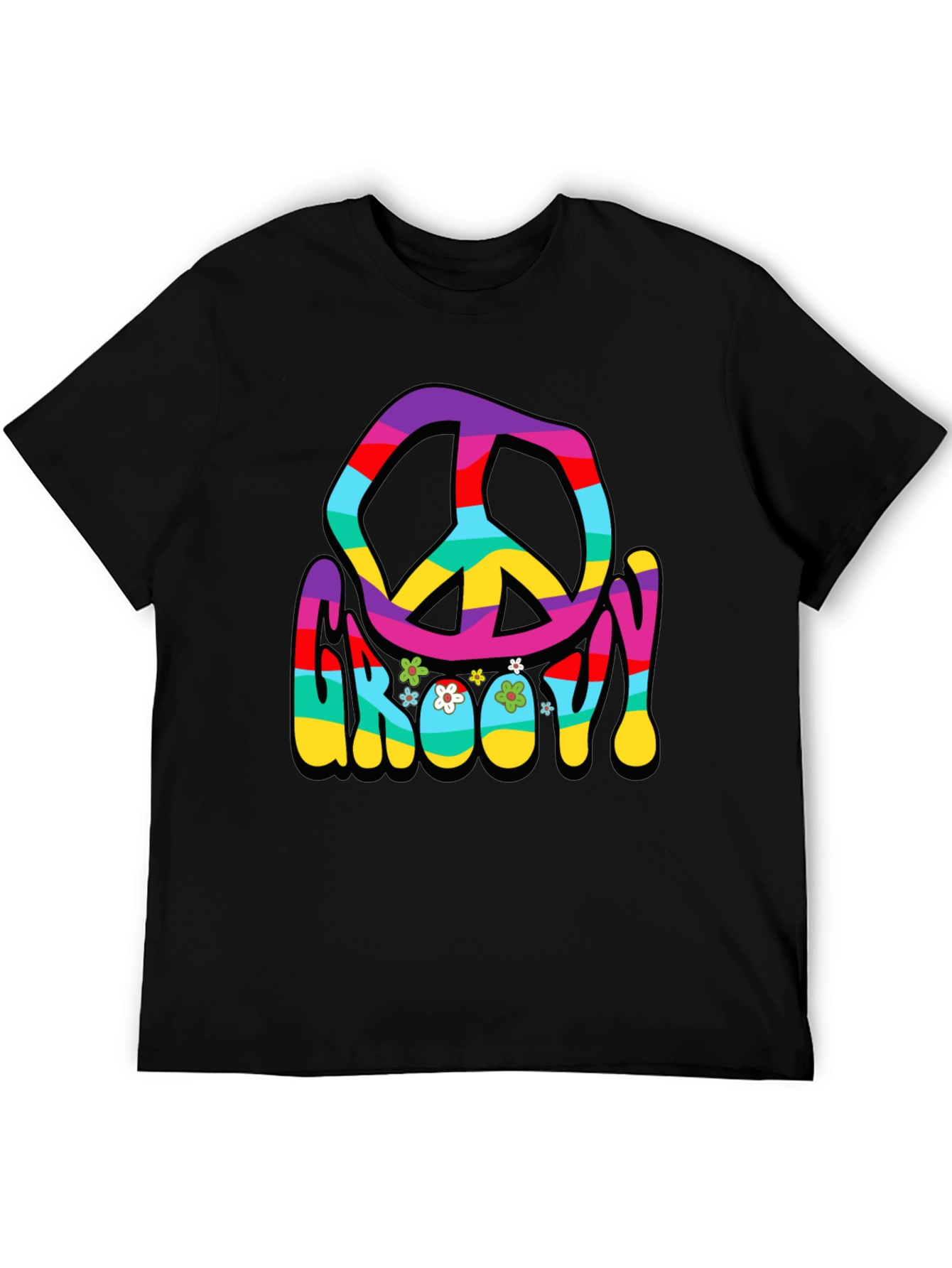 Black Groovy Peace Sign Graphic T-Shirt view 5