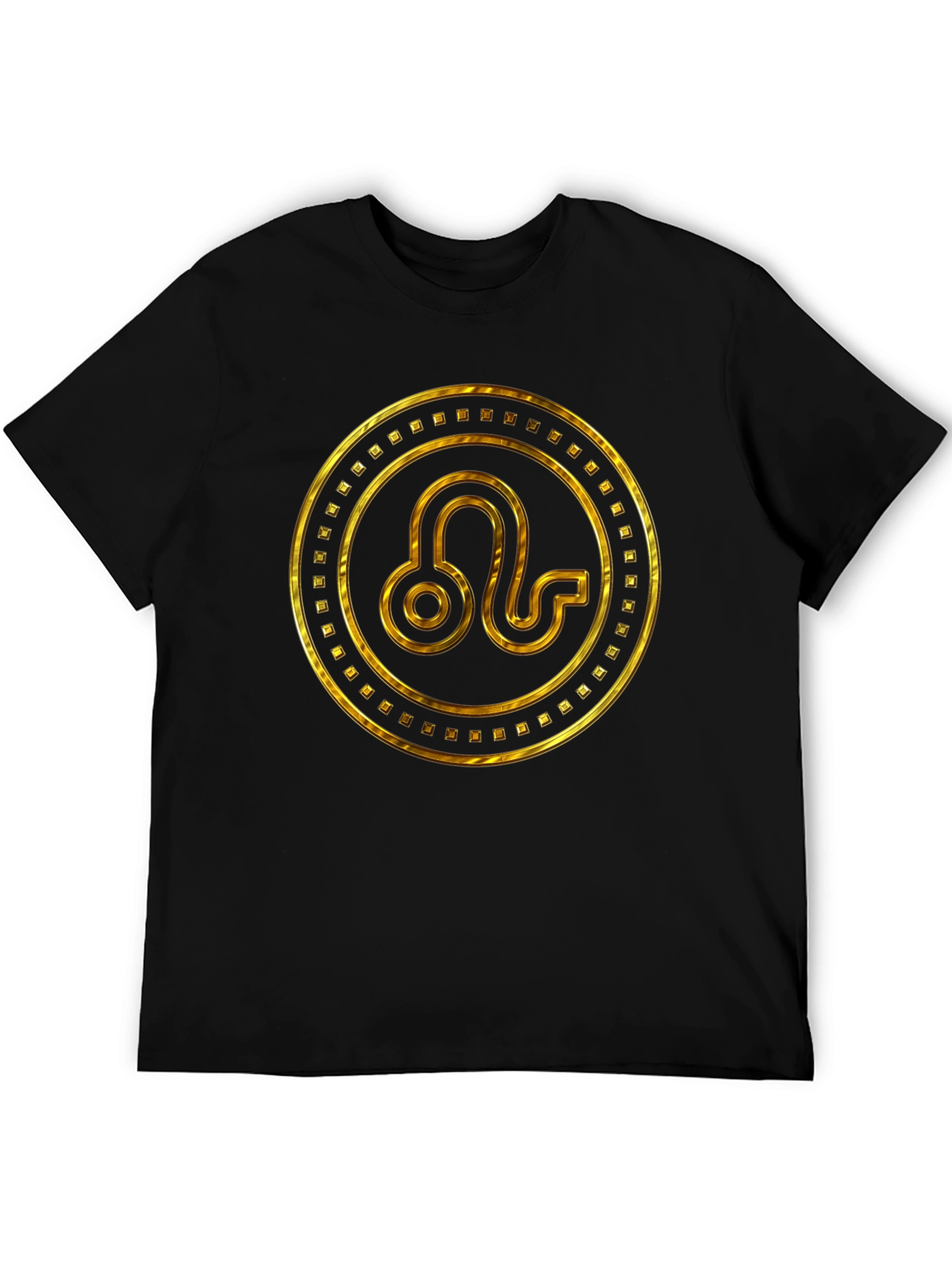 Black Gold Leo Zodiac Sign Black T-Shirt view 5