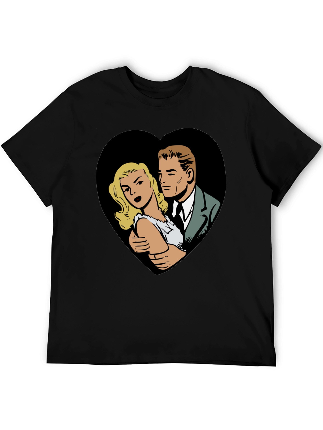 Black Retro Comic Couple Heart Graphic T-Shirt - Black view 5
