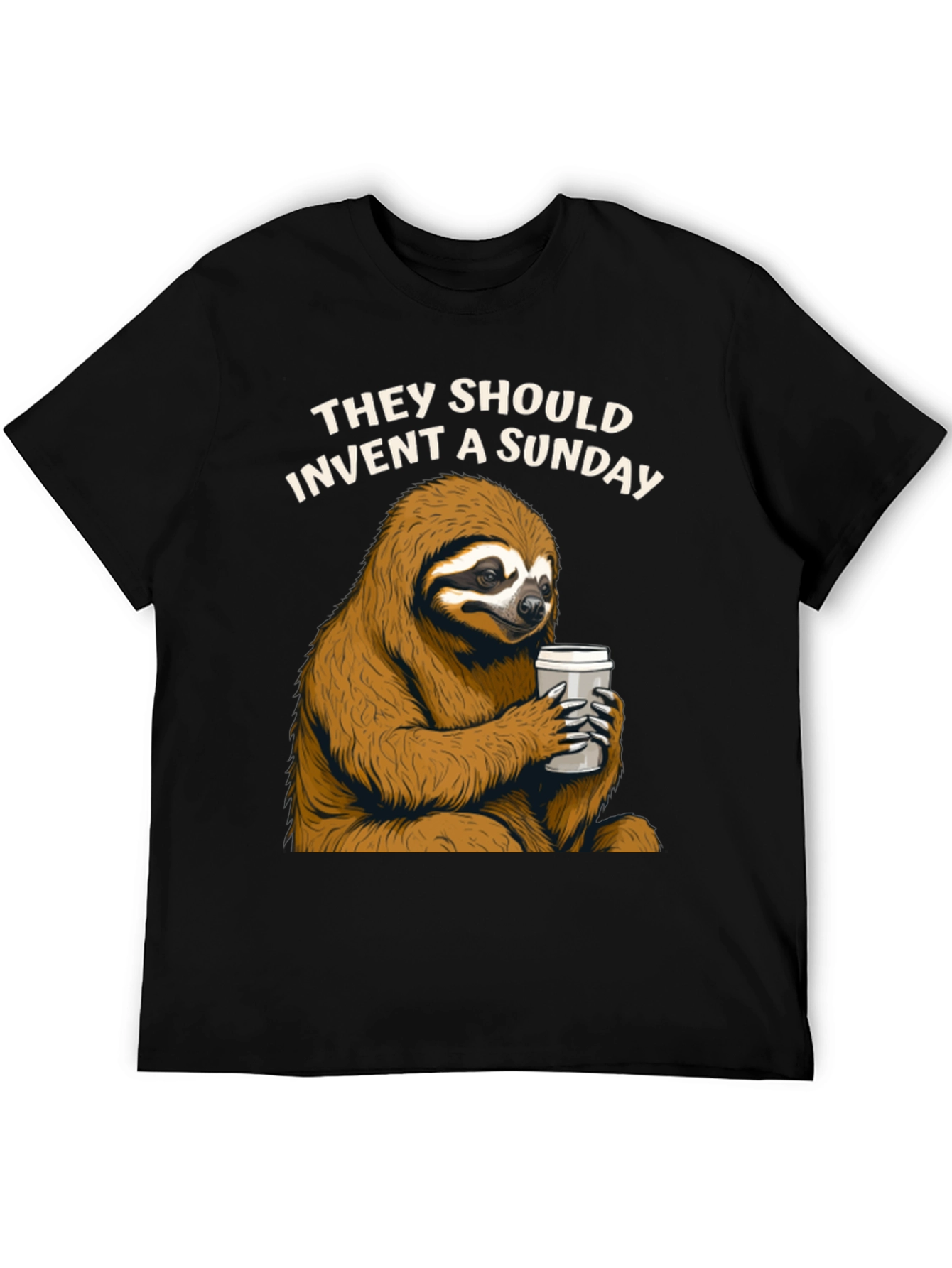 Black Lazy Sunday Sloth Coffee T-Shirt view 5