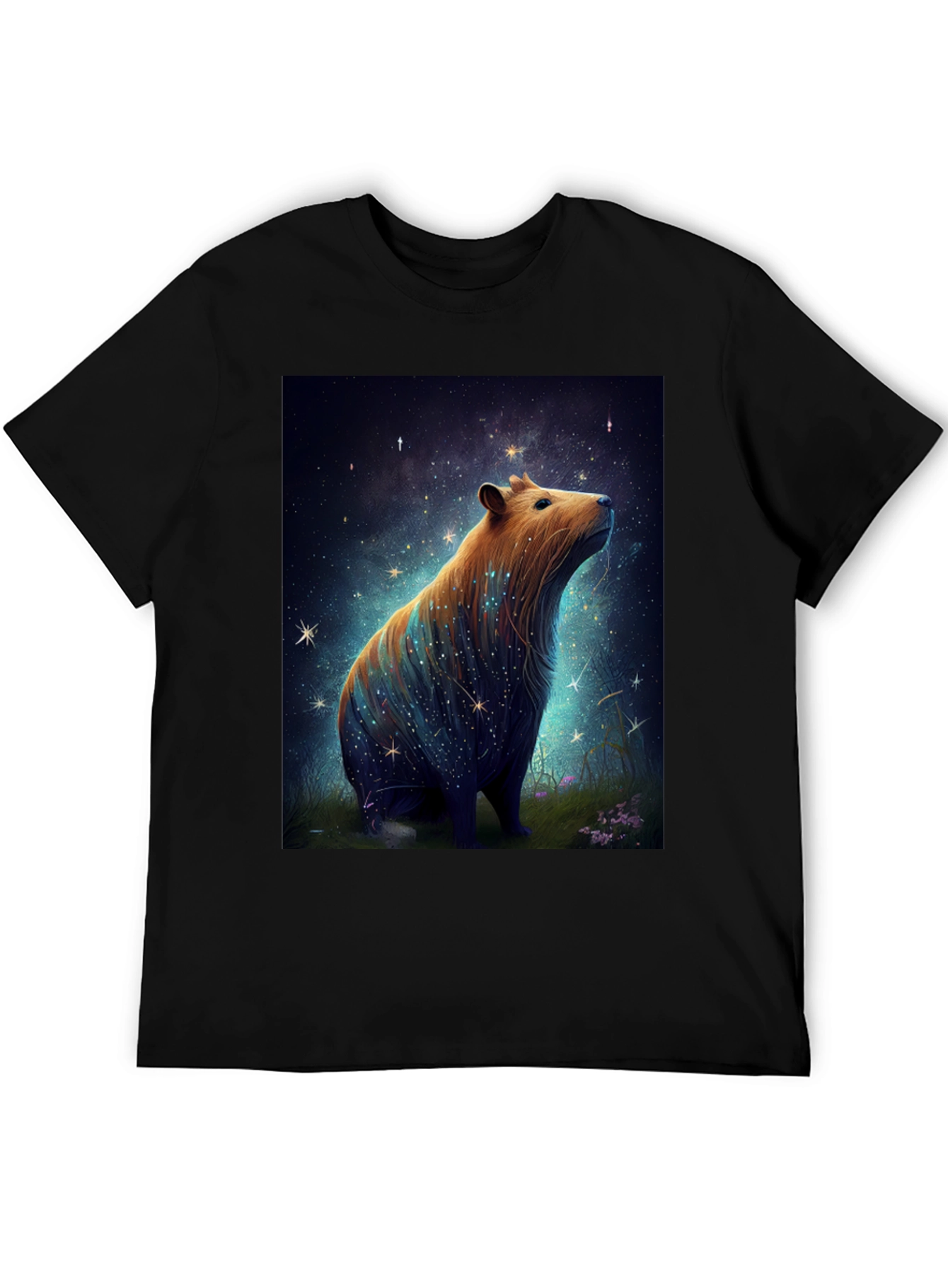 Black Starry Capybara Graphic Tee - Unisex Black T-Shirt view 5