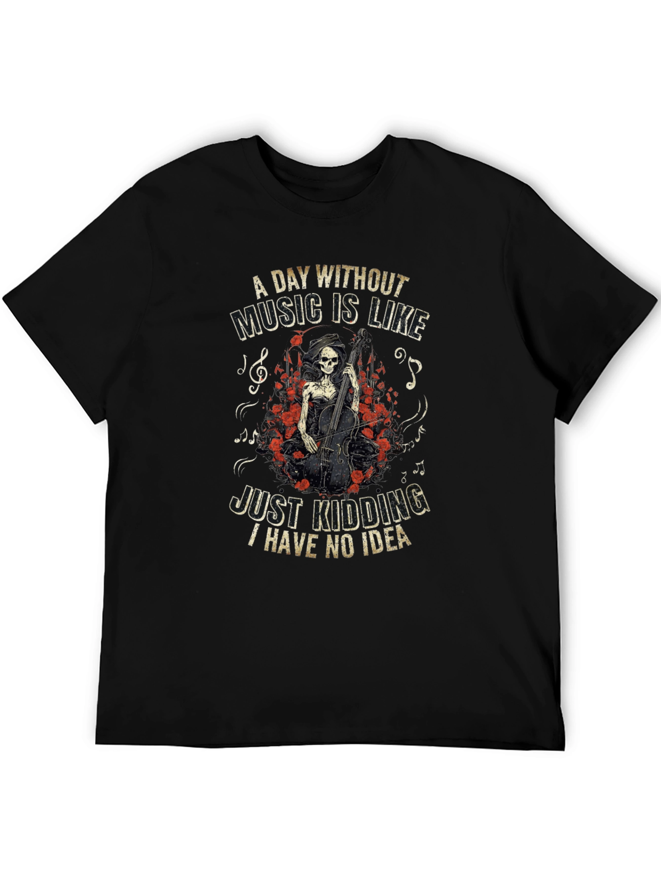 Black Music Lover T-Shirt - Grim Reaper Cello view 5