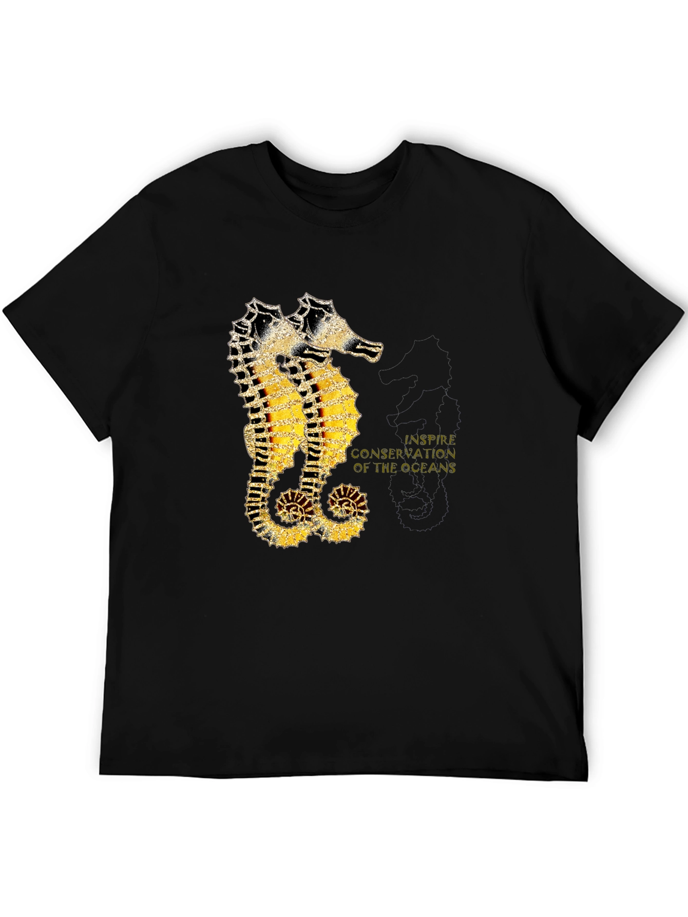 Black Seahorse Inspire Oceans Conservation Black T-Shirt view 5