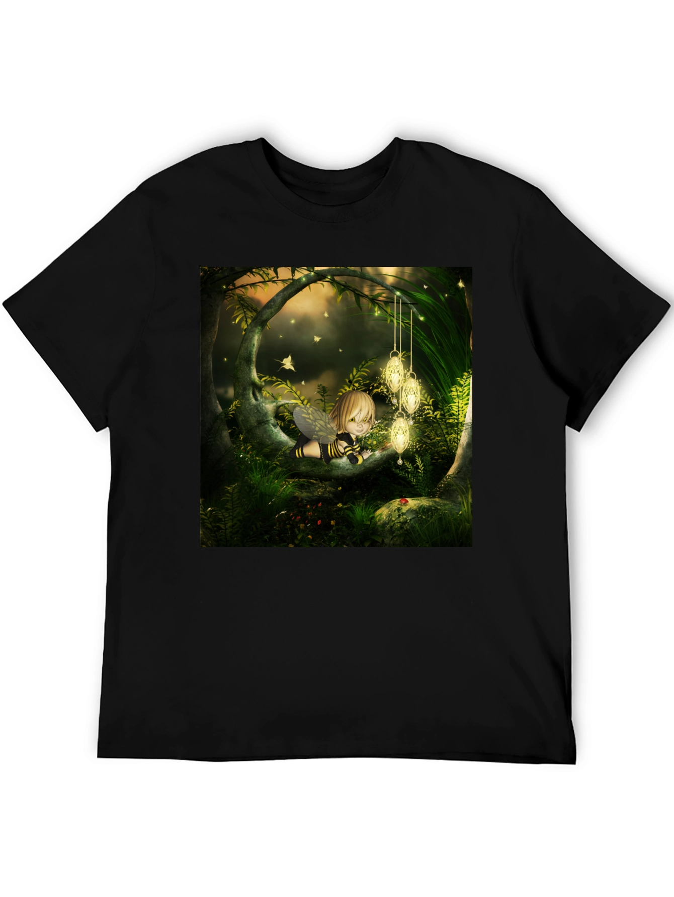 Black Fairy Tale Forest Graphic Tee - Black Cotton Blend view 5