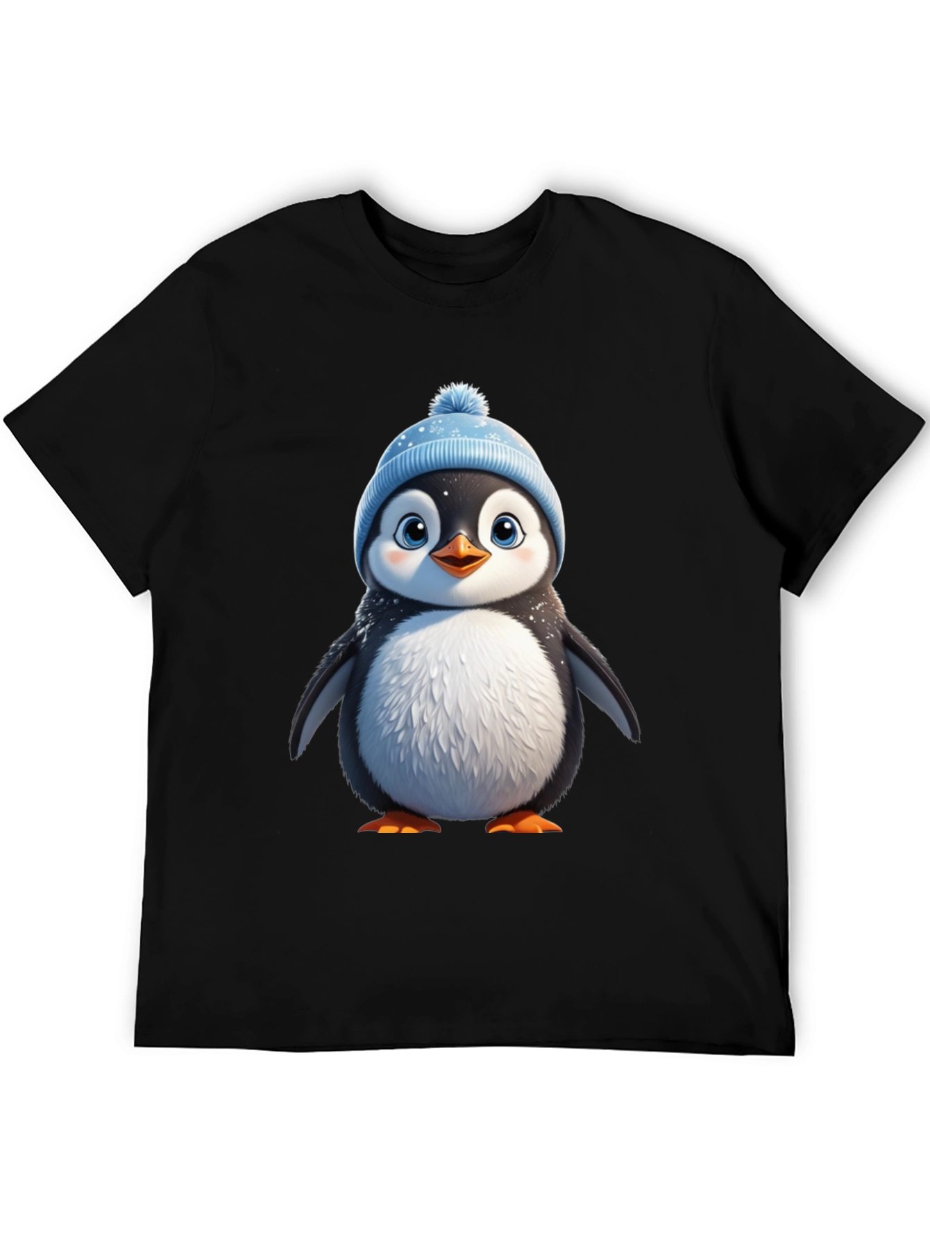 Black Cute Penguin Graphic Tee - Black Cotton Blend view 5