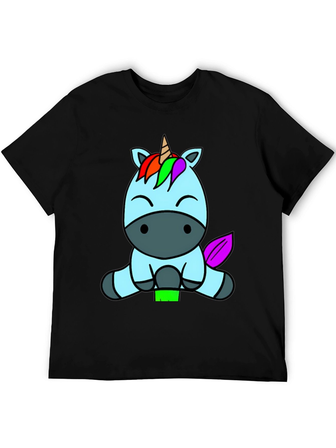 Black Cute Unicorn Graphic Tee - Black Cotton Blend Shirt view 5