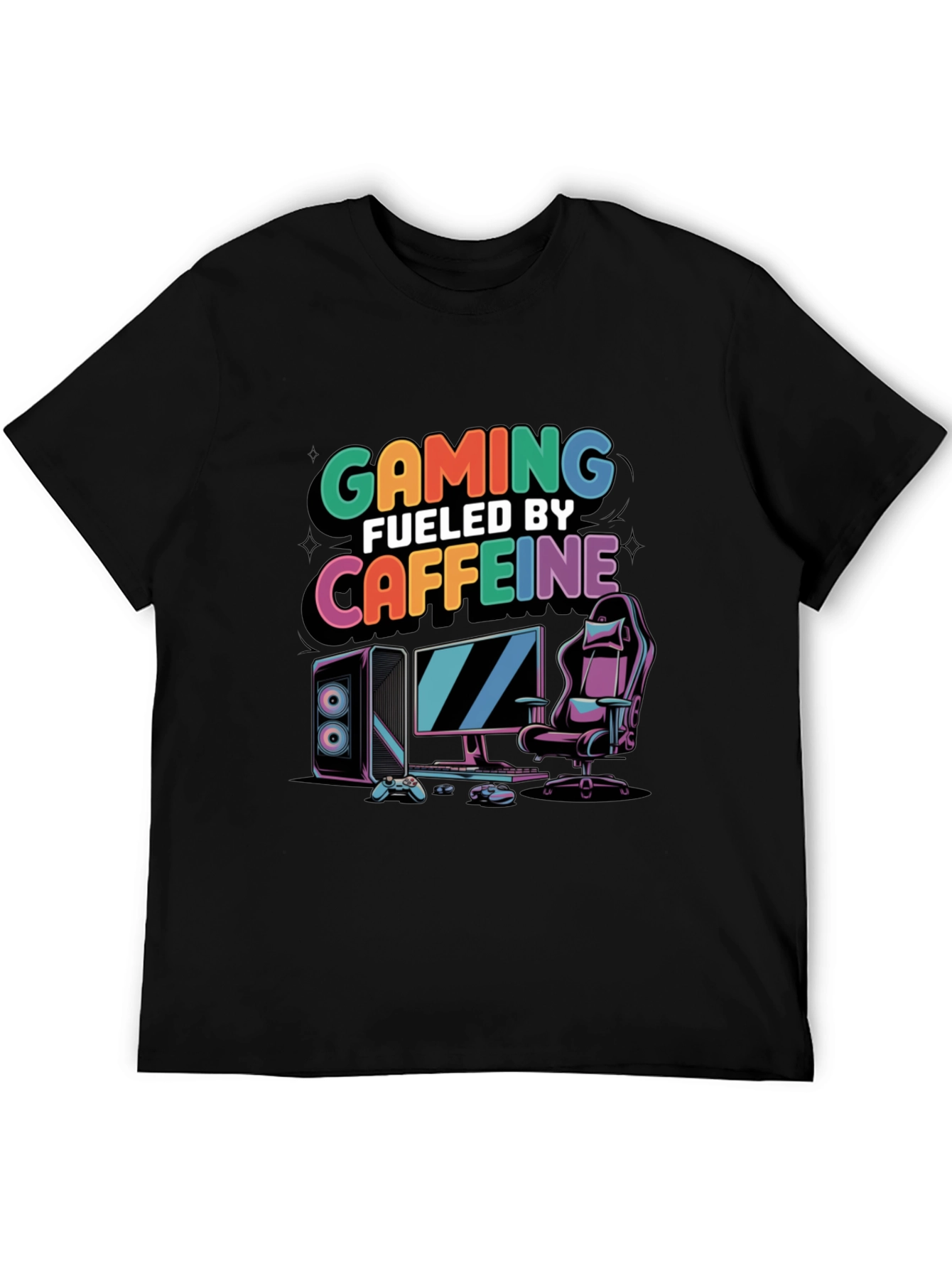 Black Gaming Fueled by Caffeine Black T-Shirt view 5