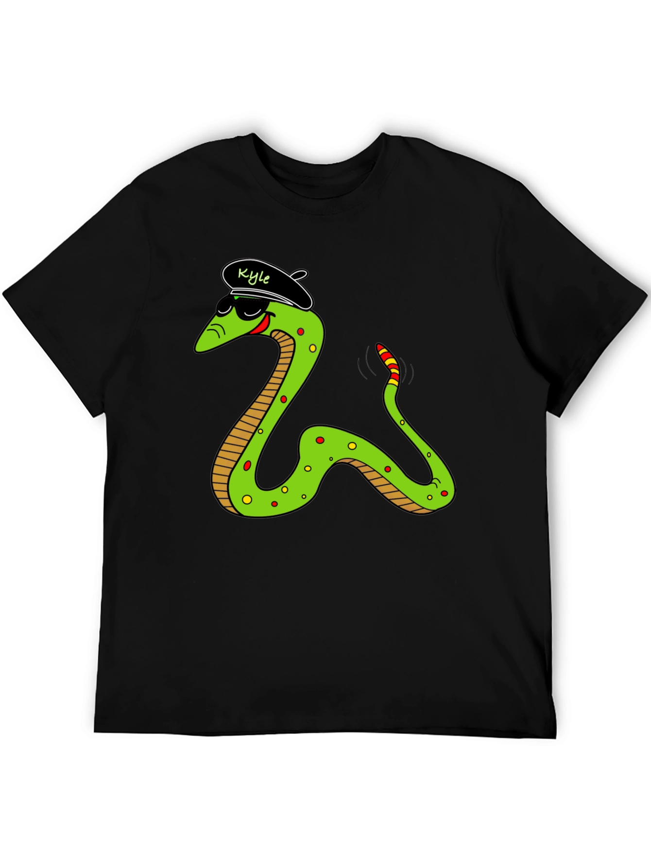 Black Cool Snake Graphic Tee - "Kyle" Beret view 5