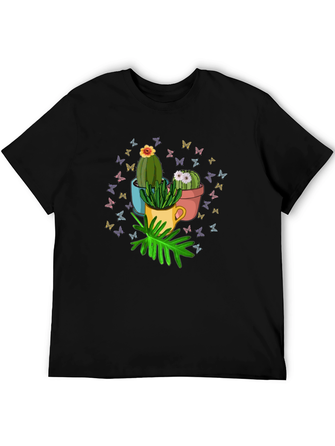 Black Cactus & Butterfly Graphic T-Shirt - Nature Lover Tee view 5