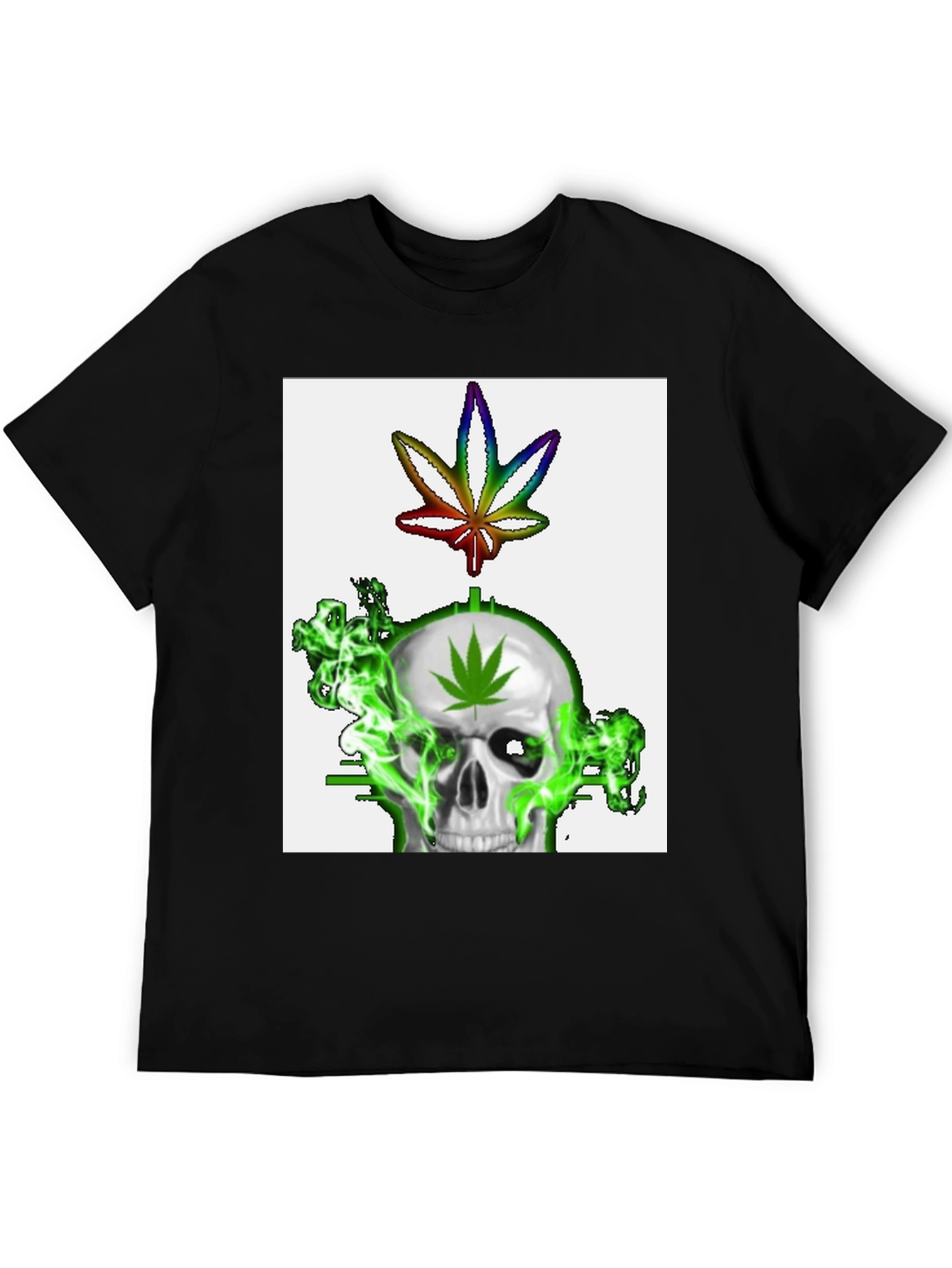Black Skull & Weed Leaf Graphic T-Shirt view 5