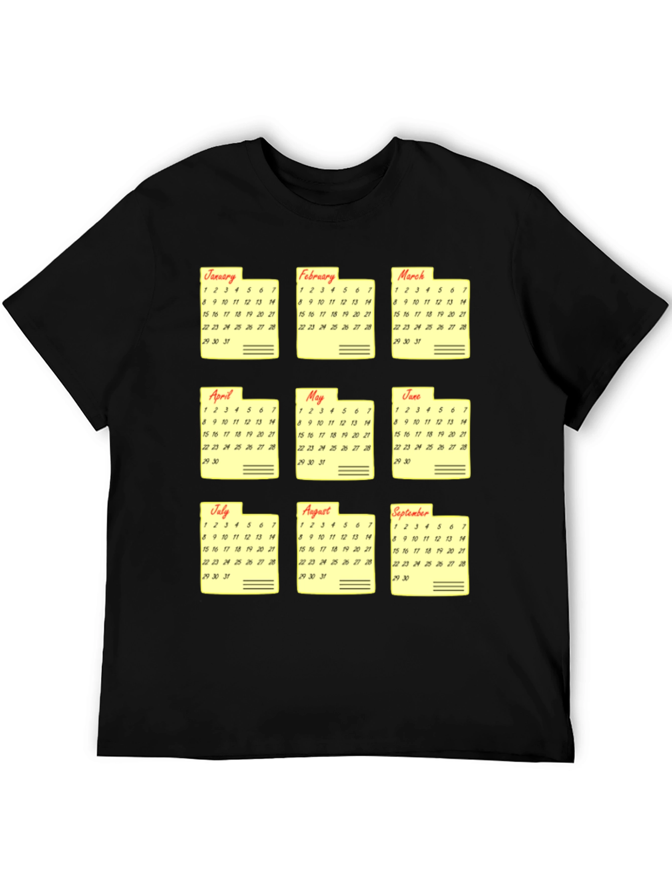 Black Calendar Months Graphic Print T-Shirt view 5
