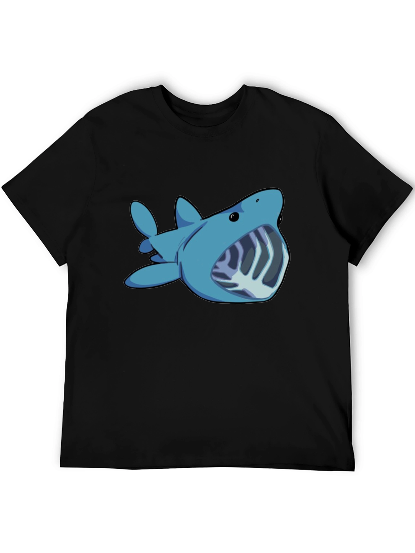 Black Cartoon Shark Graphic Tee - Black Unisex T-Shirt view 5