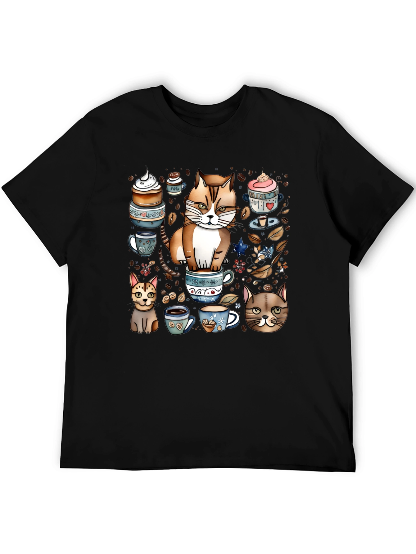 Black Cat & Coffee Lover T-Shirt - Cute Cartoon Design view 5