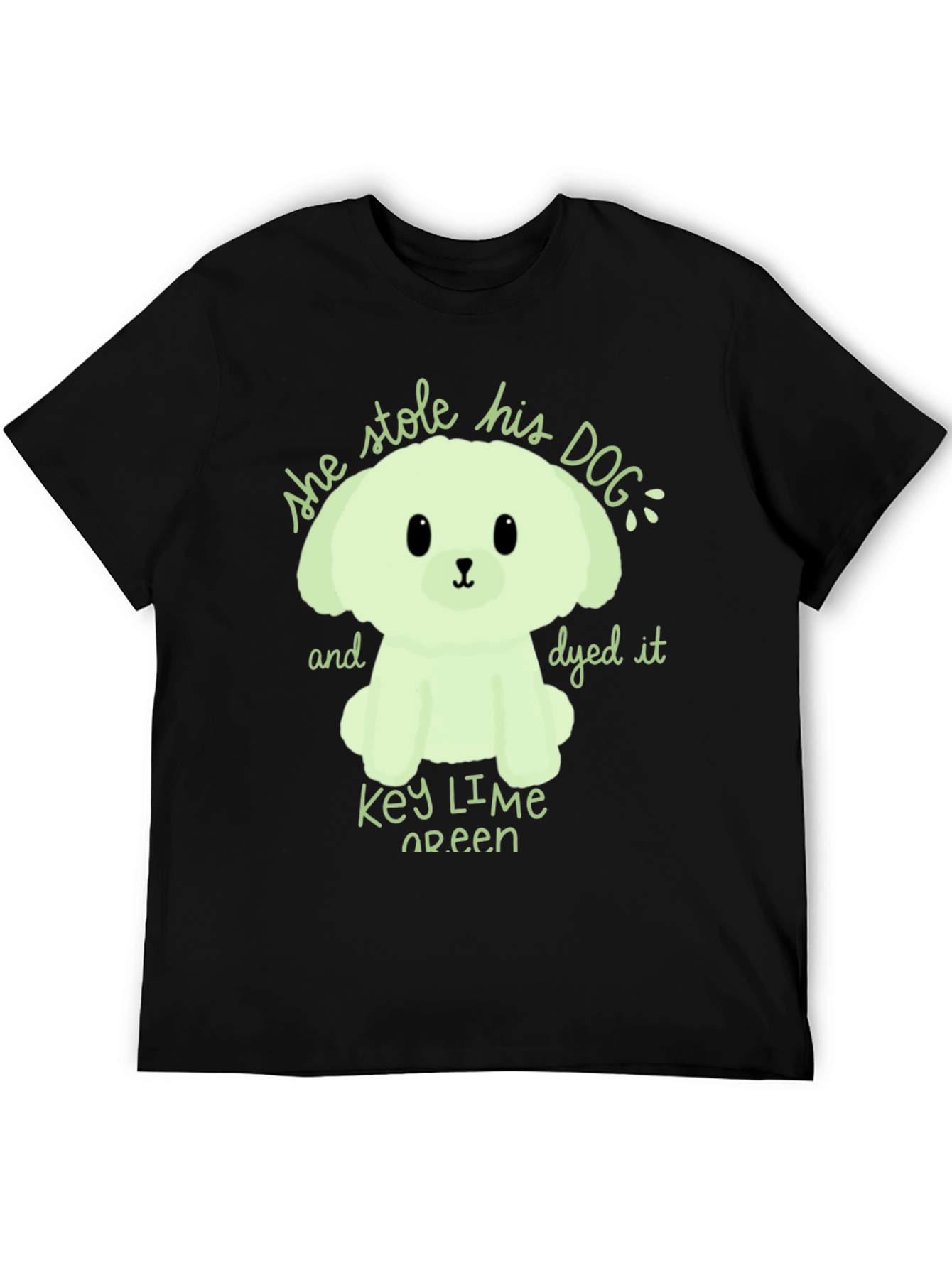 Black Key Lime Green Dog T-Shirt - 'She Stole His Dog' Graphic Tee view 5