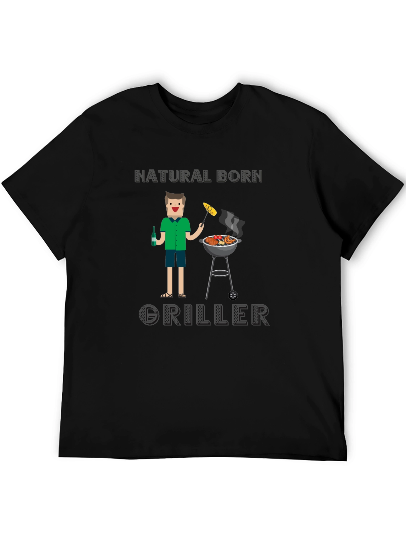 Black Natural Born Griller T-Shirt - BBQ Funny Tee view 5