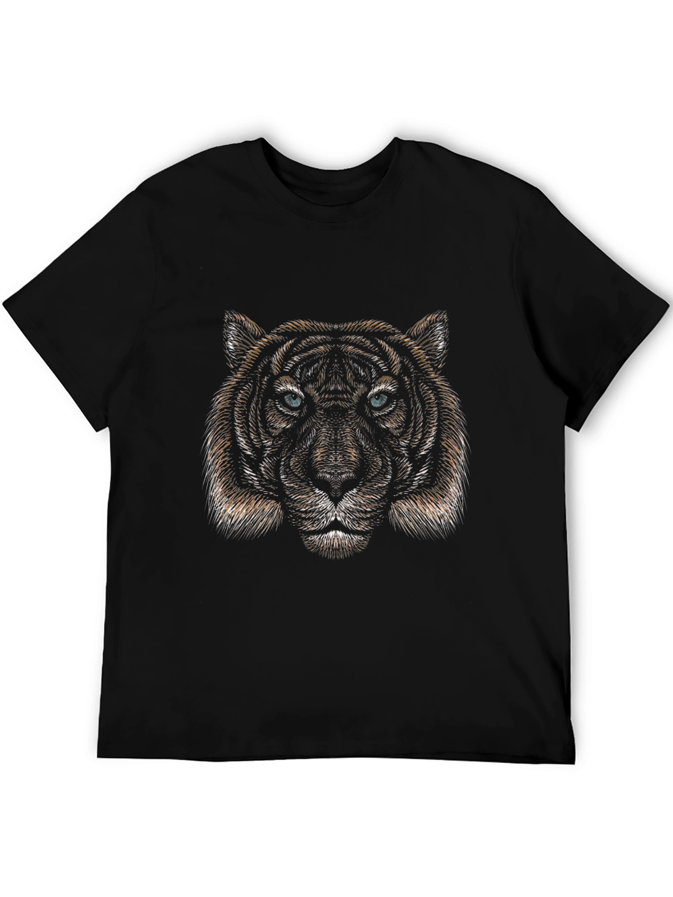 Black Tiger Face Graphic Black T-Shirt - Men's Fashion view 5