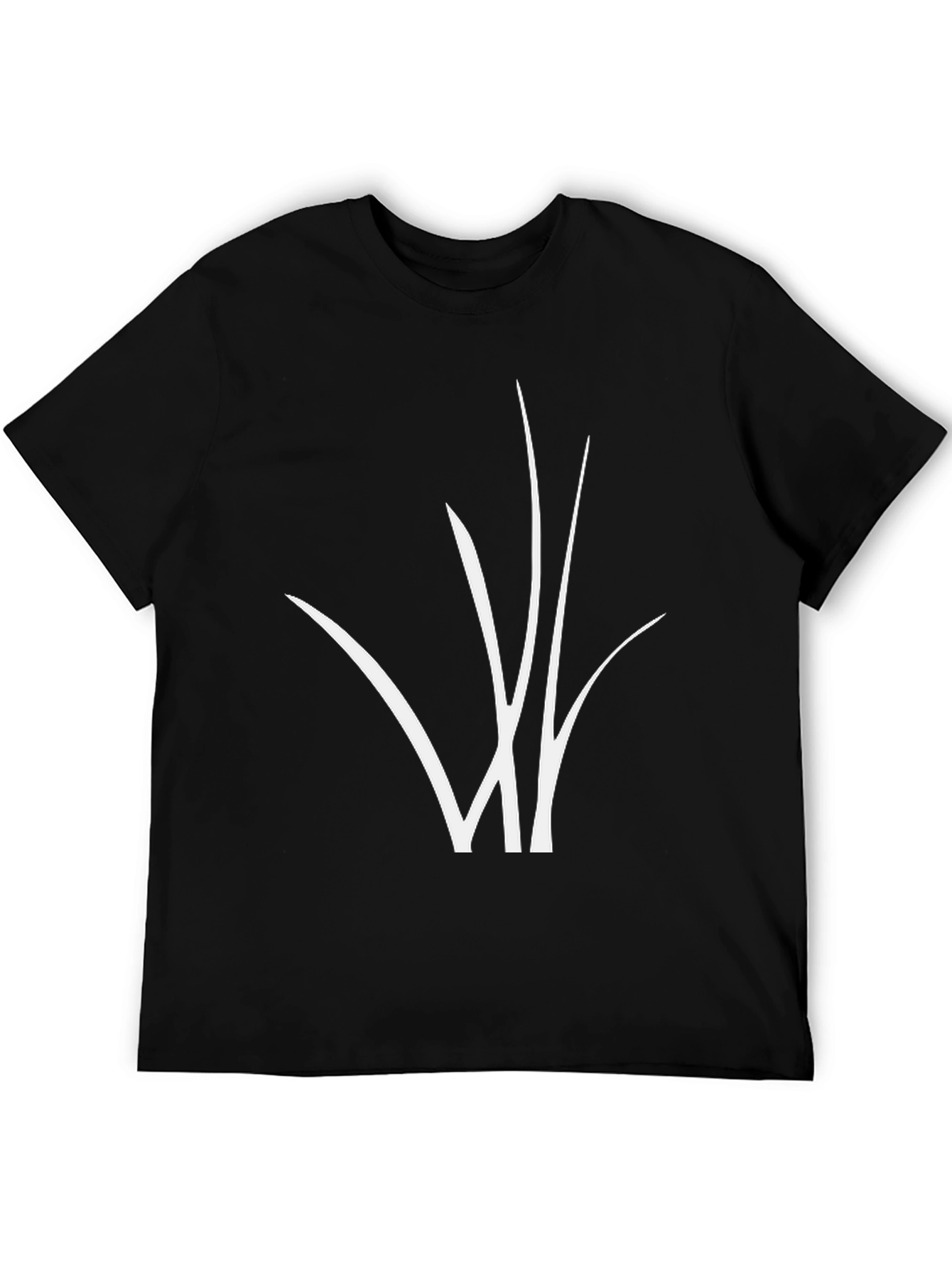 Black Black T-Shirt with Abstract White Grass Design view 5