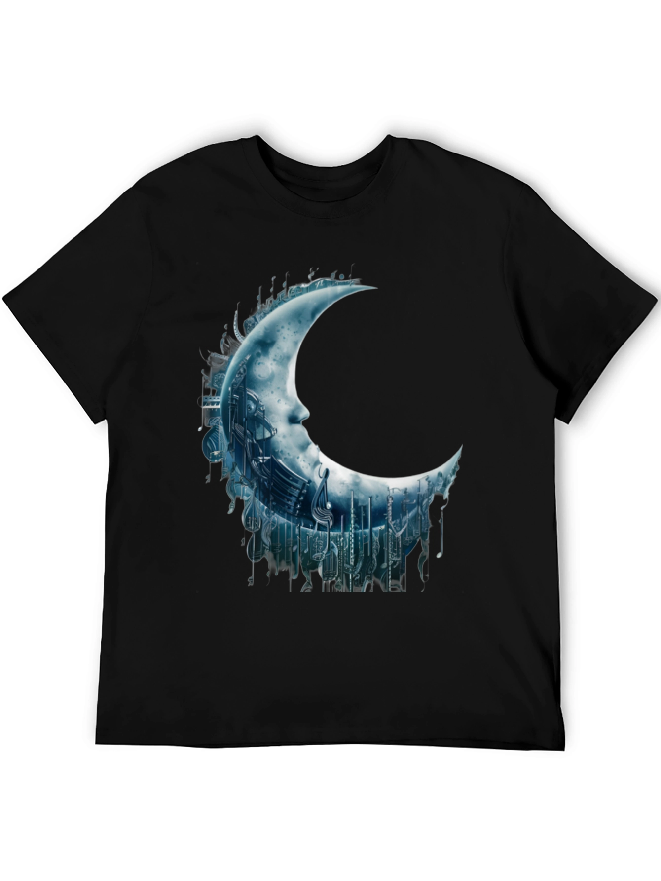 Black Crescent Moon Music Note Graphic Tee - Black view 5