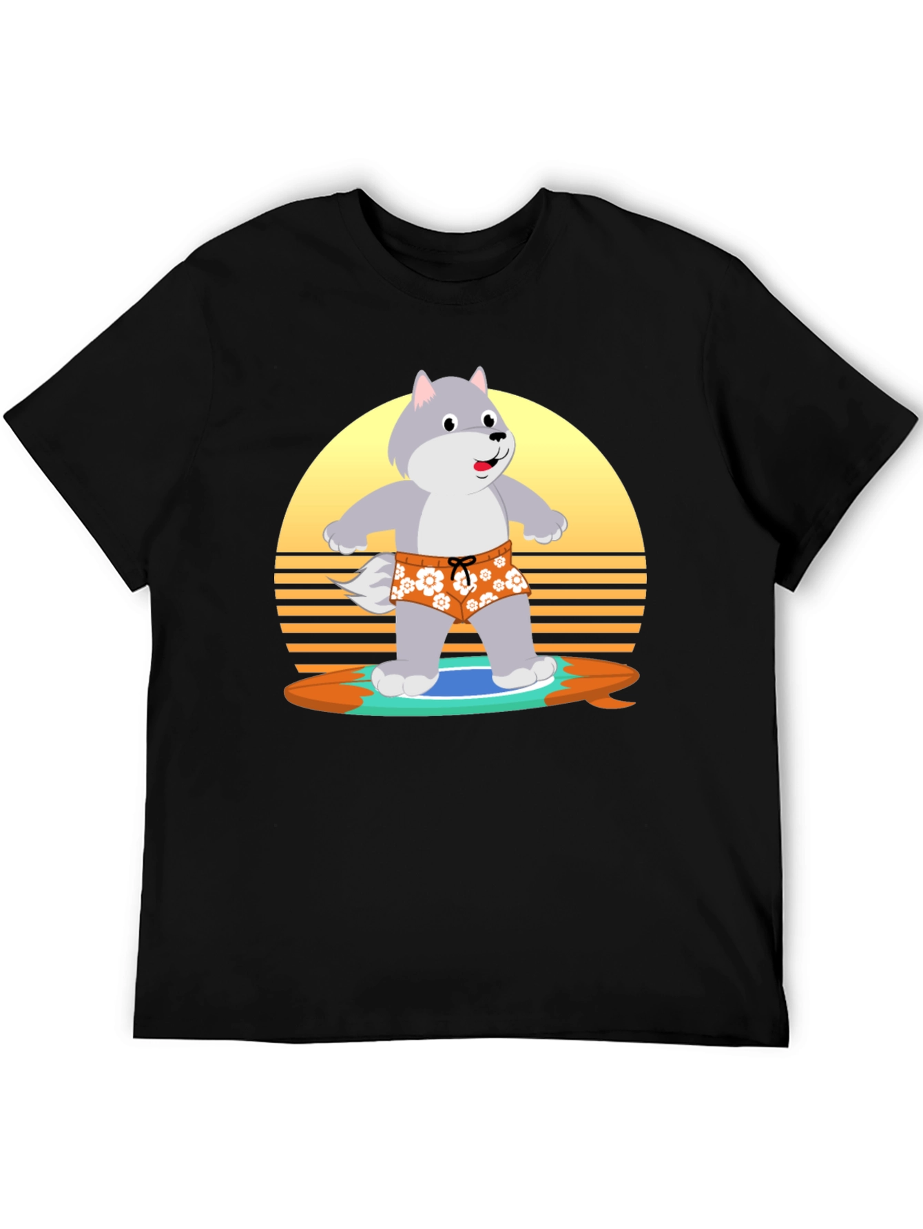 Black Surfing Wolf T-Shirt: Retro Style view 5
