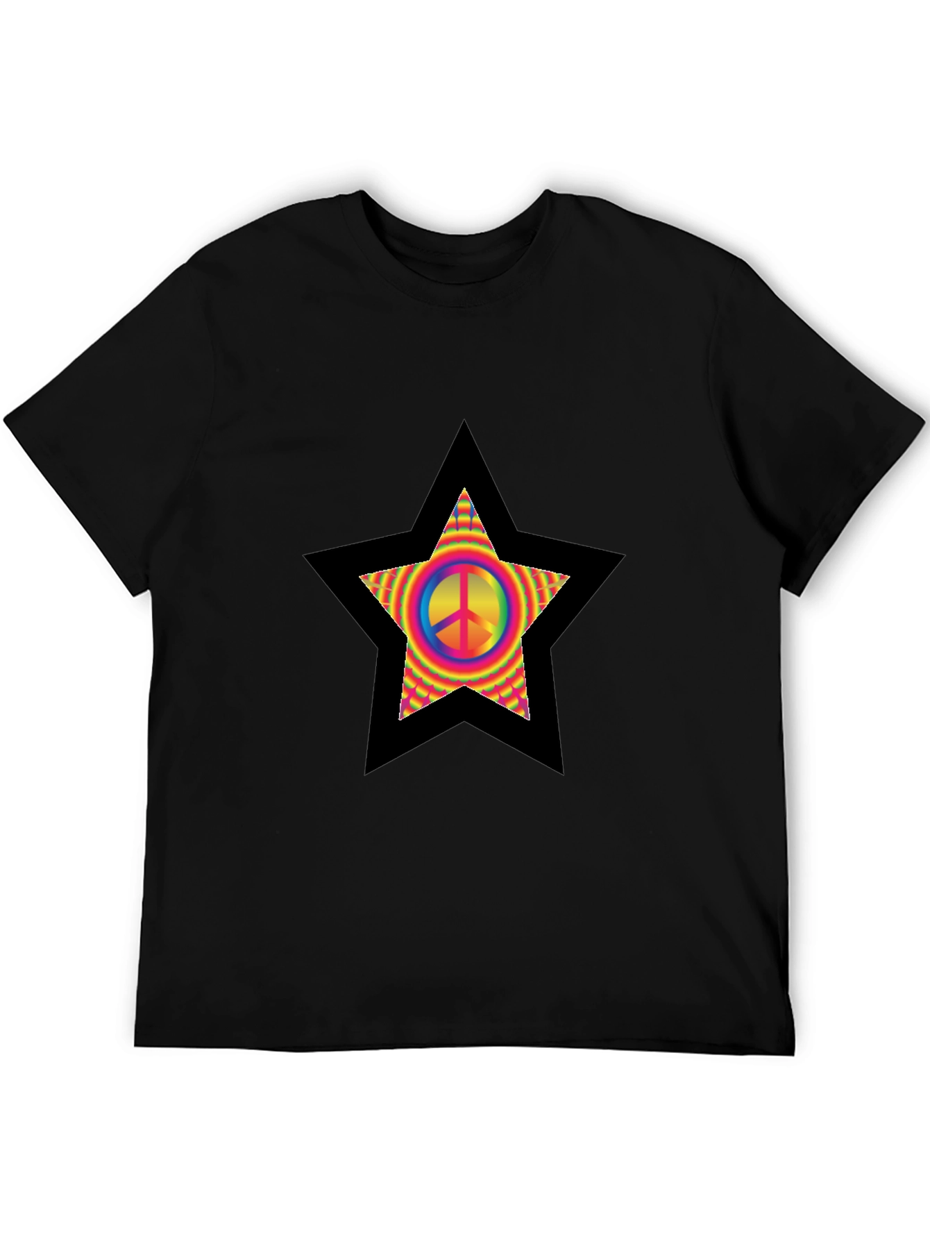 Black Peace Star T-Shirt - Retro Hippie Style view 5