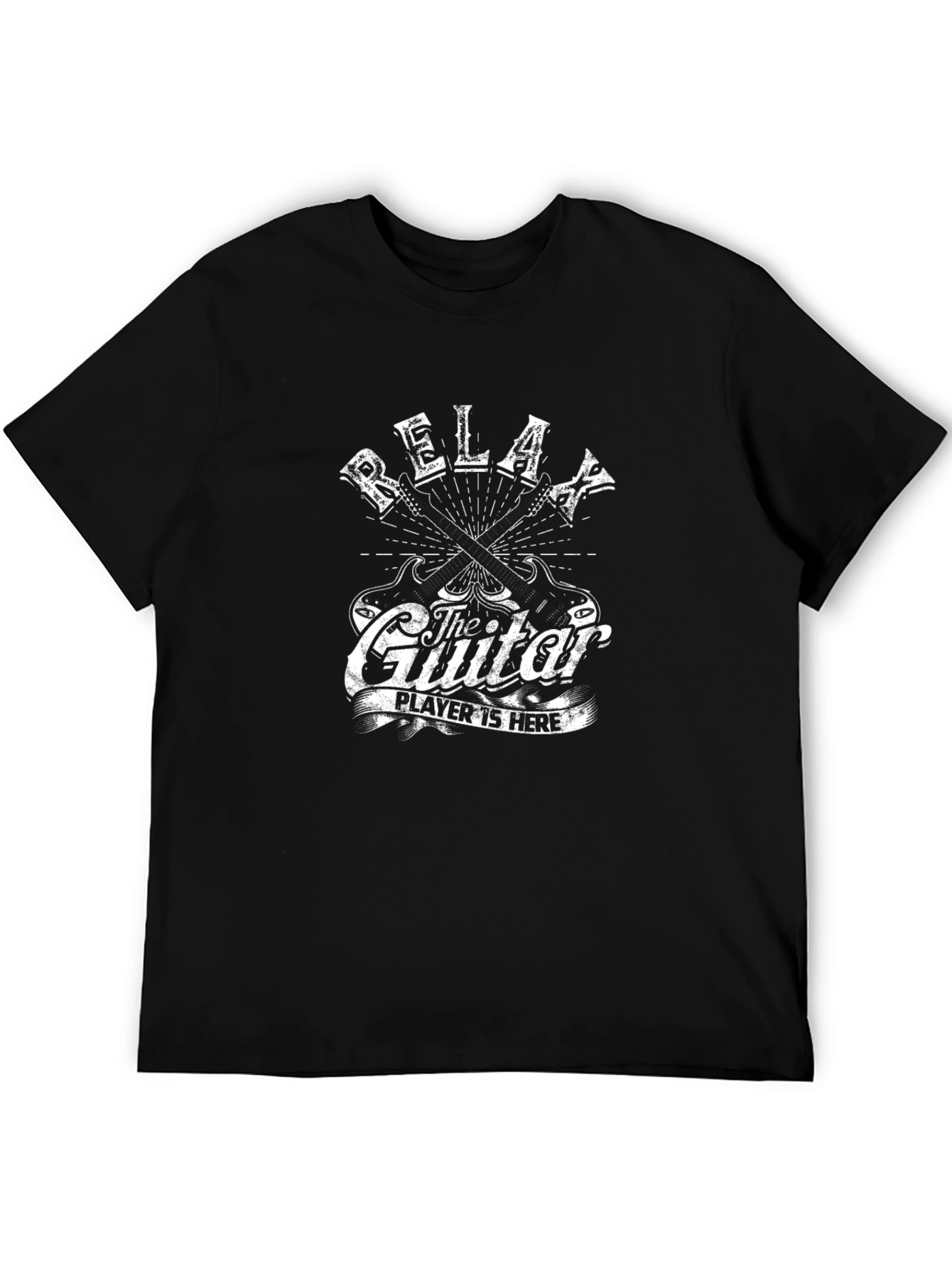 Black Relax Guitar Player Graphic Tee - Black Cotton T-Shirt view 5