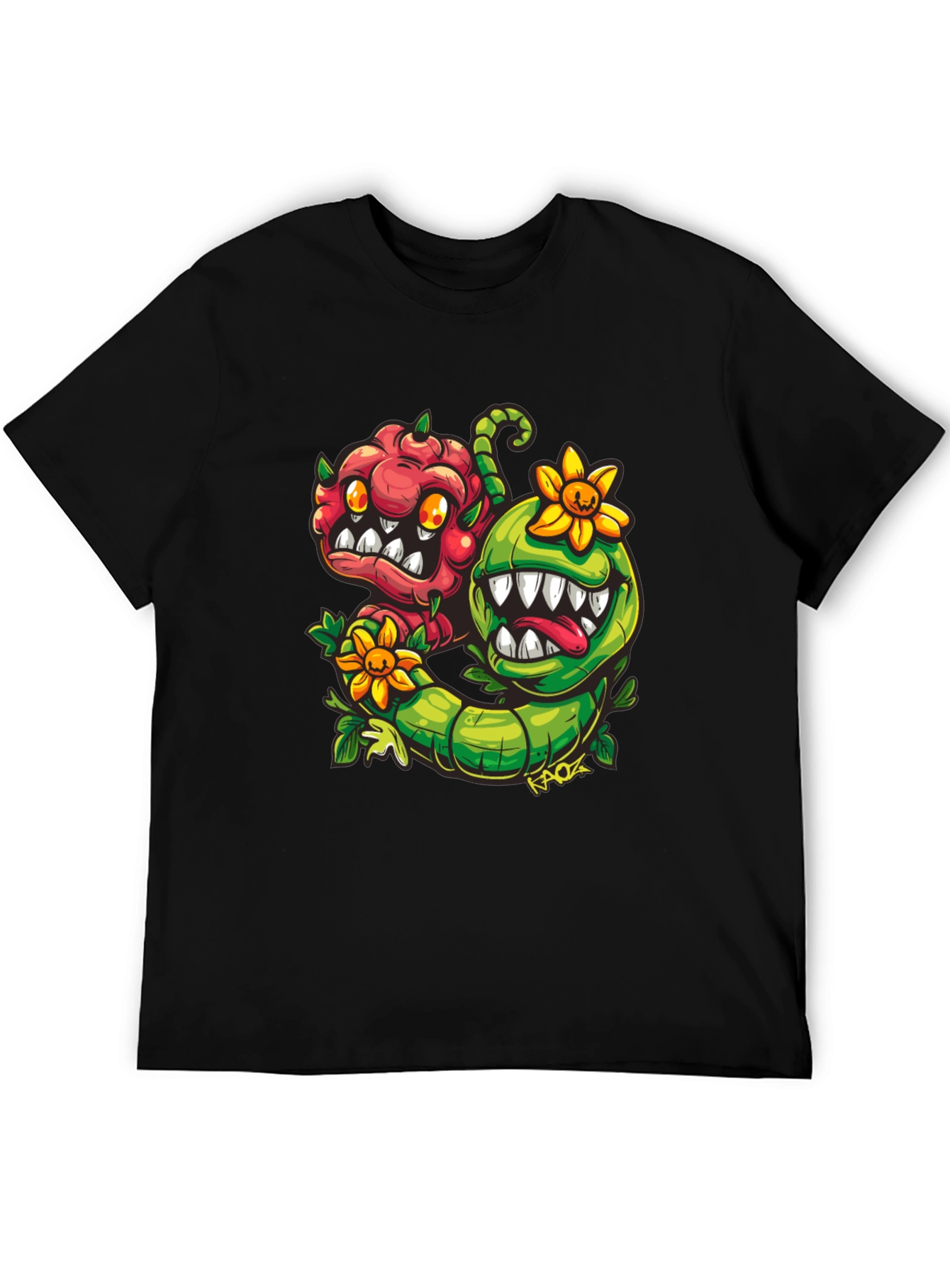 Black Cartoon Monster Plant T-Shirt - Black view 5