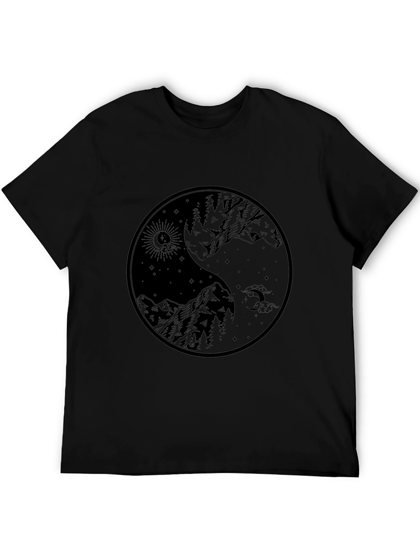 Black Yin Yang Mountain Graphic Tee - Black view 5
