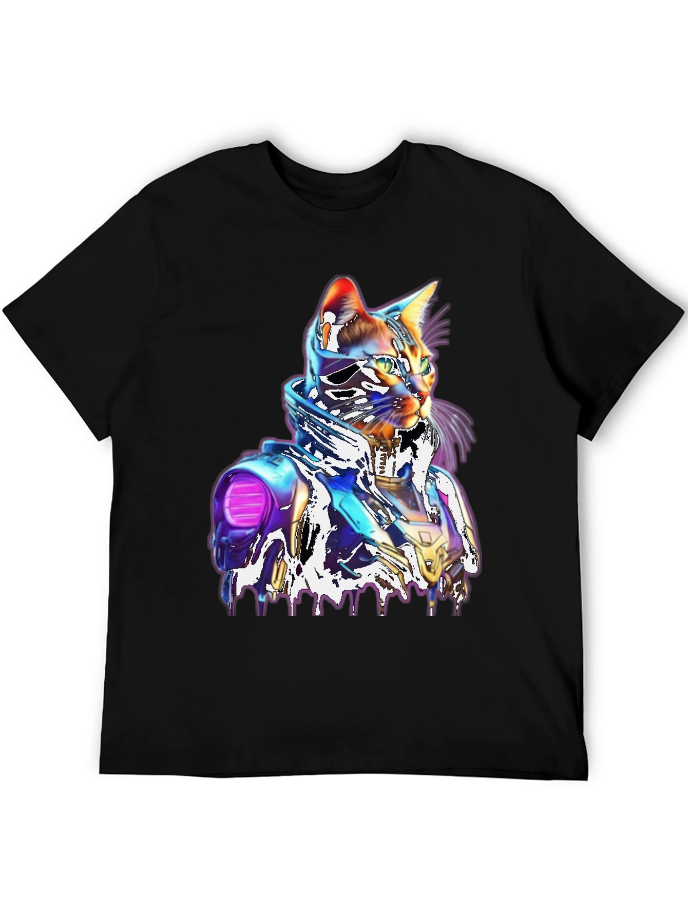 Black Cyberpunk Cat T-Shirt - Unique Futuristic Style view 5
