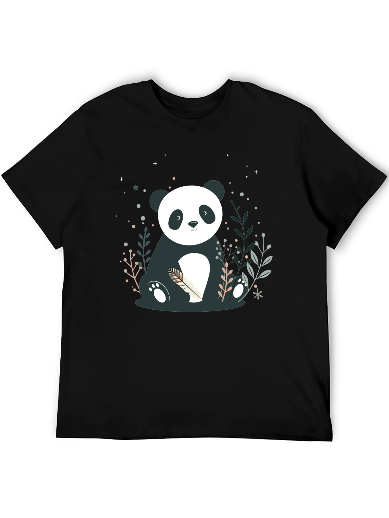 Black Cute Panda Graphic Print Black T-Shirt view 5