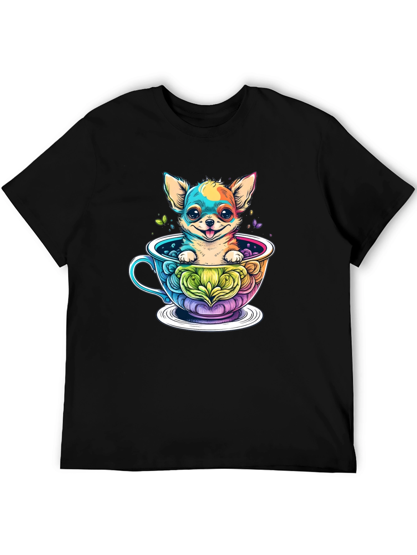 Black Chihuahua in Teacup Graphic Black T-Shirt view 5
