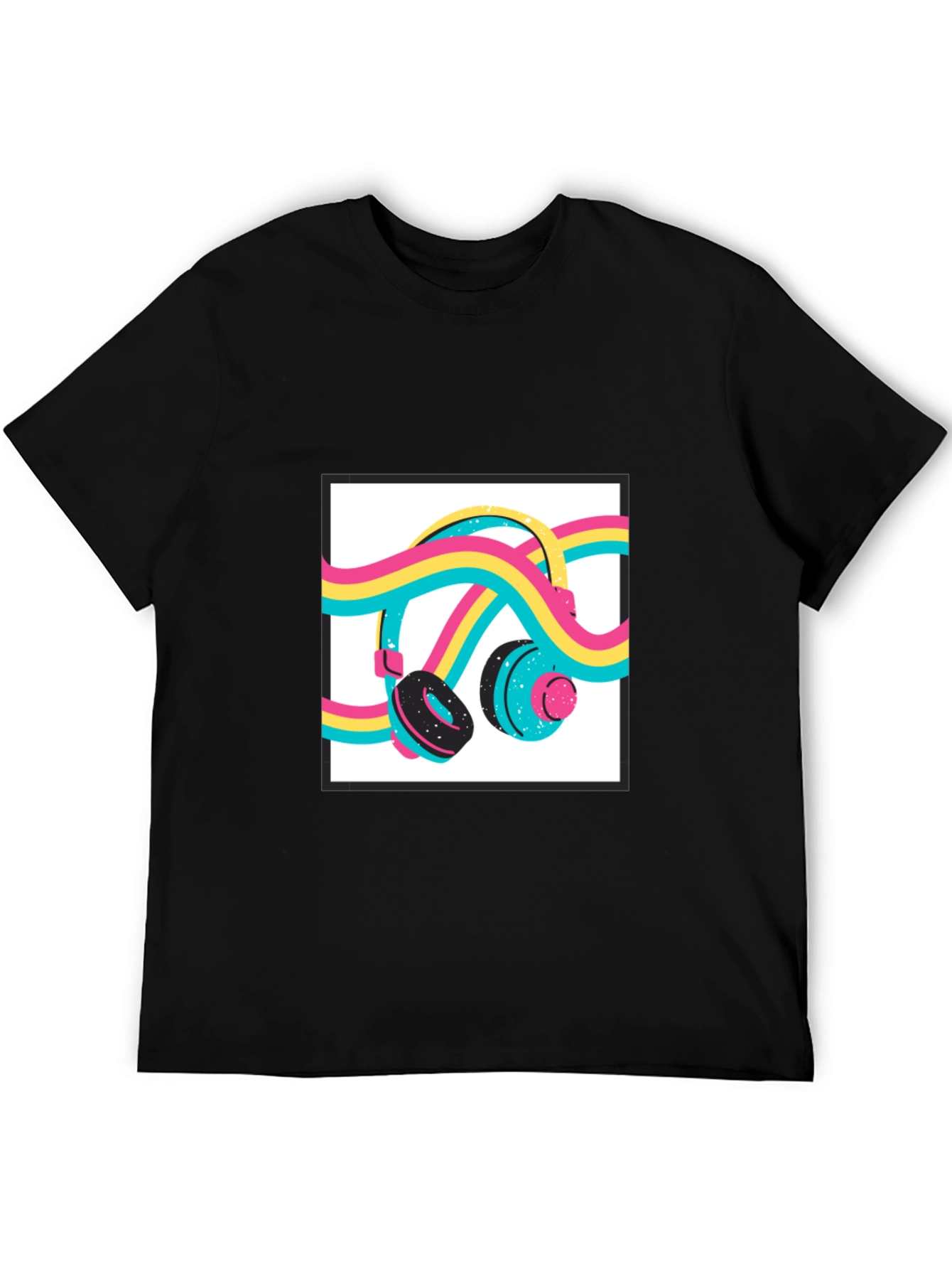 Black Retro Headphones Graphic Tee - Black Cotton Blend Shirt view 5