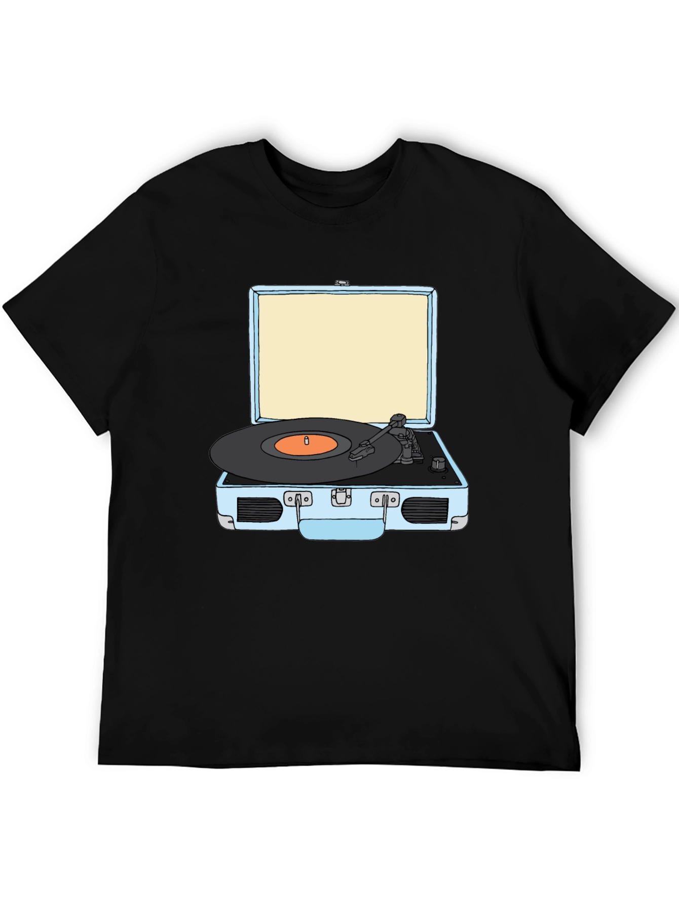 Black Retro Turntable Graphic Tee - Black Cotton T-Shirt view 5