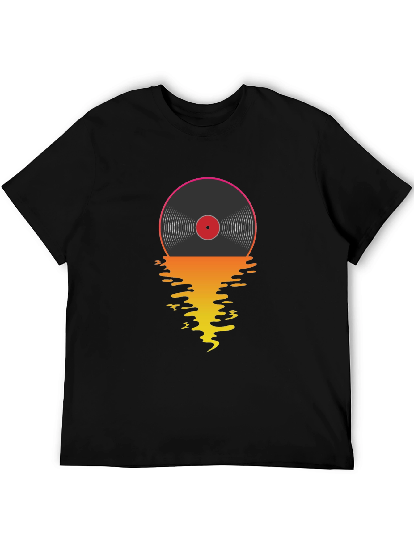 Black Retro Vinyl Record Sunset Graphic T-Shirt view 5