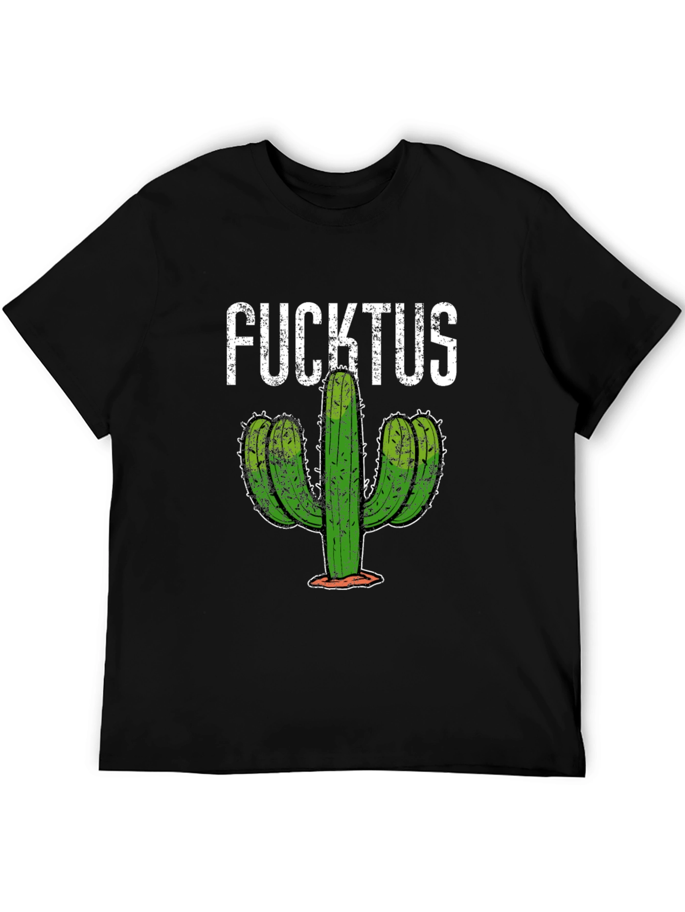 Black Funny Fucktus Cactus Graphic T-Shirt - Black view 5